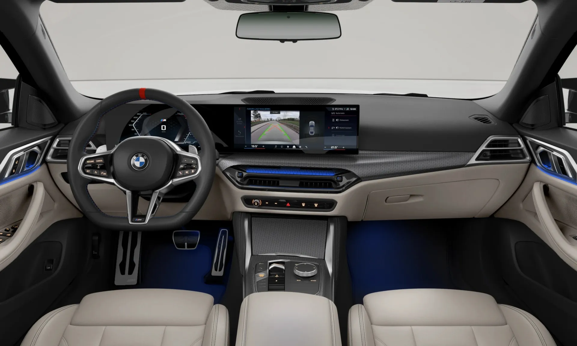 Řada 4 Gran Coupé (G26), M Modely, interiér Kůže Vernasca Oyster s dekorativním prošíváním/Black, dashboard