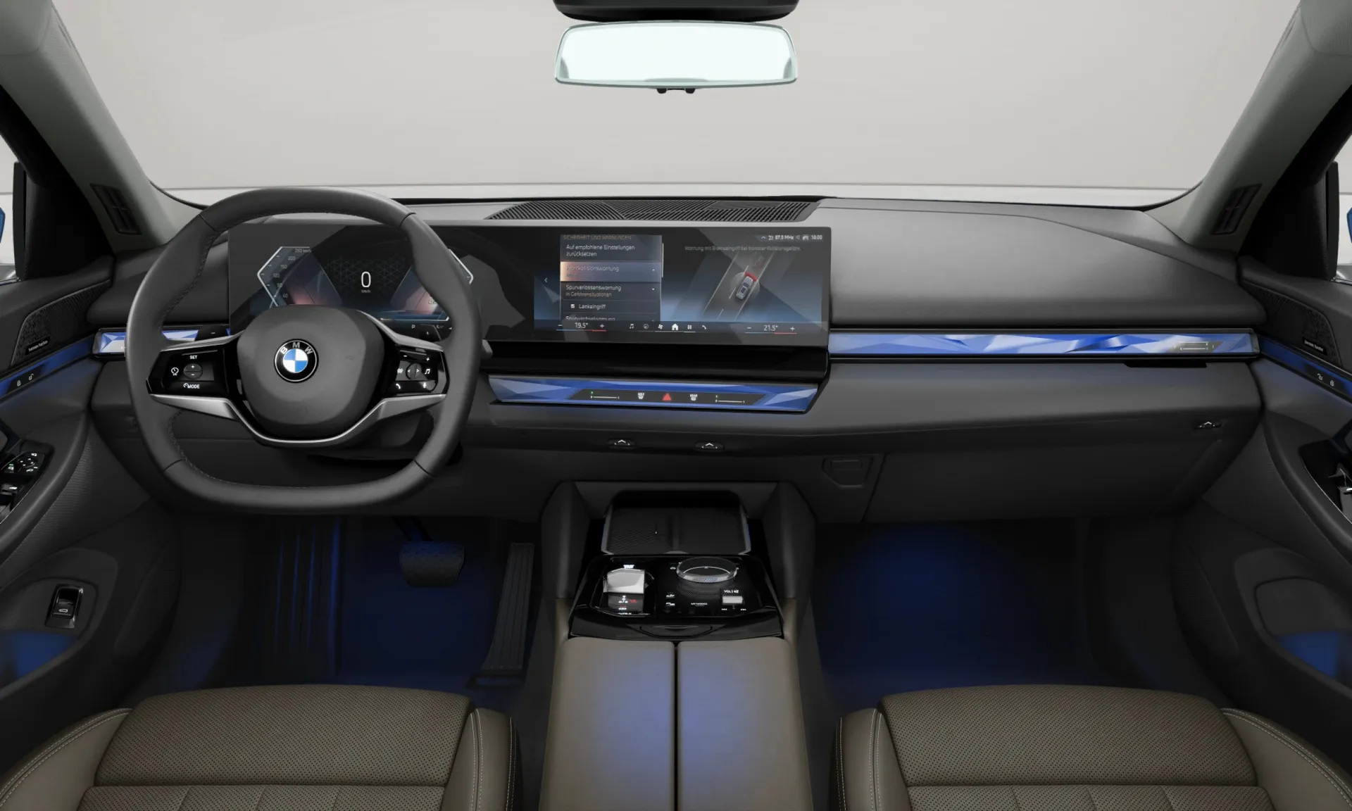 Řada 5 Touring (G61), Sériové provedení, Metalický lak Phytonic Blue, interiér Umělá kůže Veganza perforovaná a prošívaná Espresso Brown, dashboard