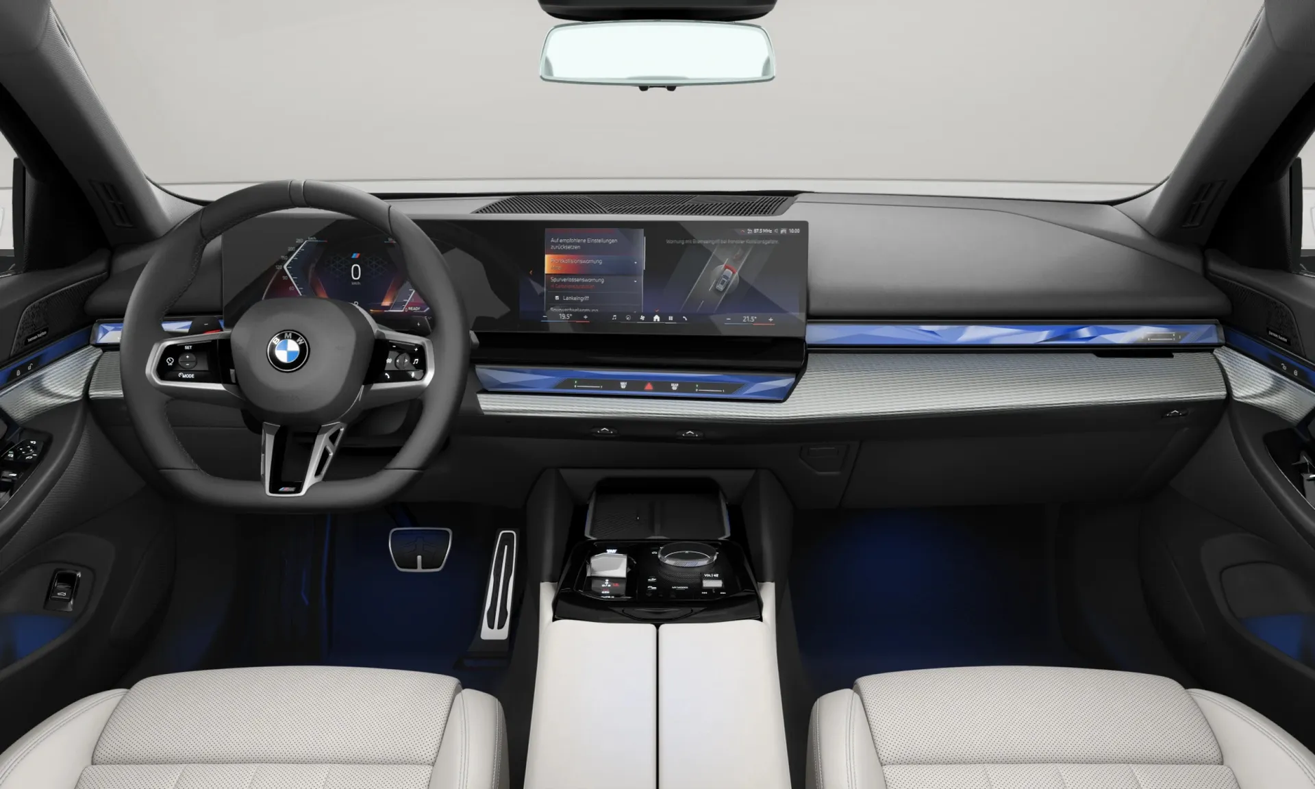 Řada 5 Touring (G61), M sportovní paket, interiér Umělá kůže Veganza perforovaná a prošívaná Smoke White, dashboard