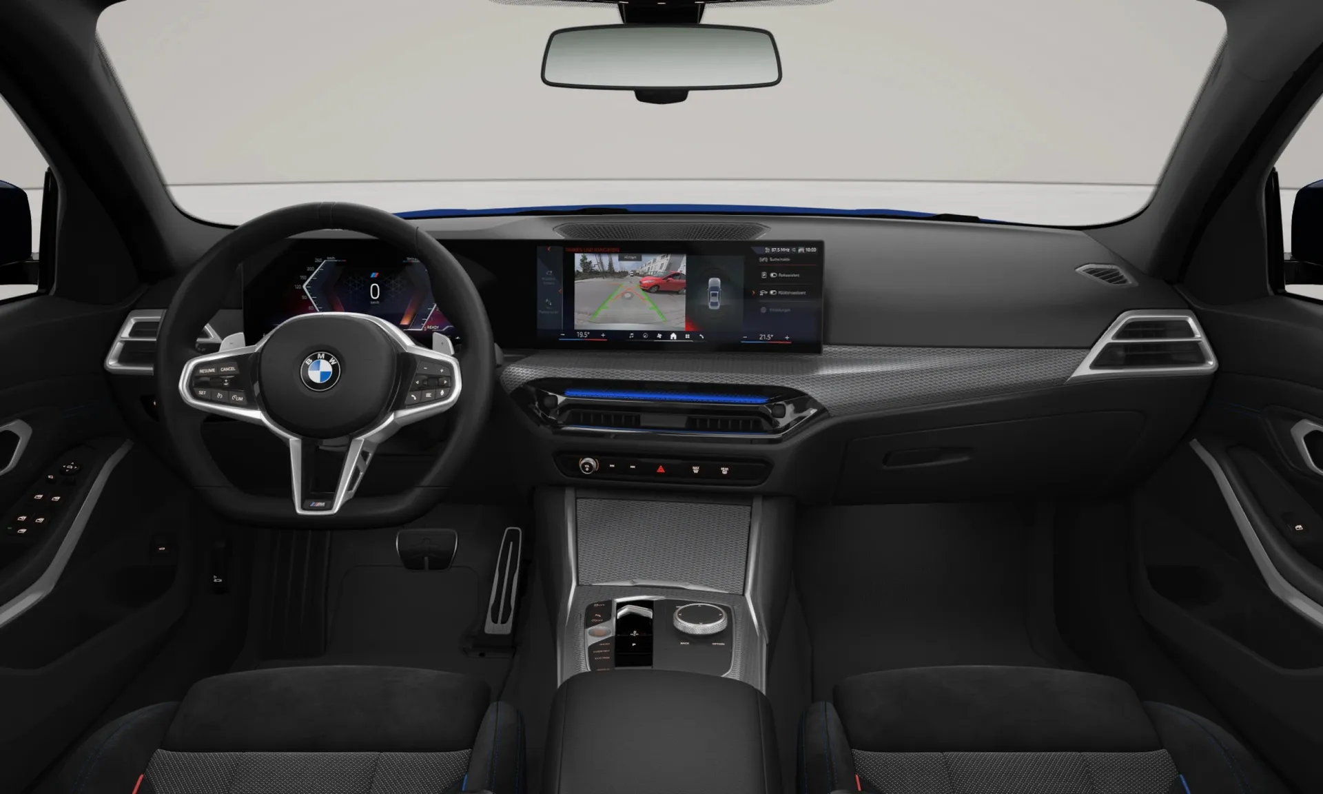 Řada 3 Sedan (G20), M sportovní paket Pro, BMW Individual metalický lak Tanzanite Blue, interiér Kombinace M PerformTex/látka, dashboard