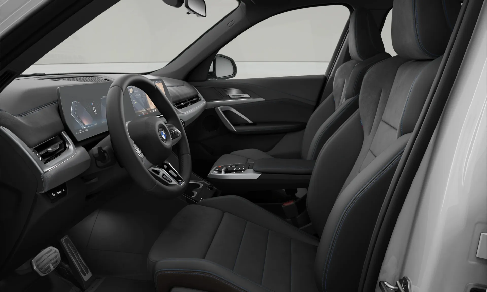 X1 (U11), M sportovní paket Pro, interiér Kombinace umělá kůže Veganza/M Alcantara Black s modrým kontrastním prošitím, seats