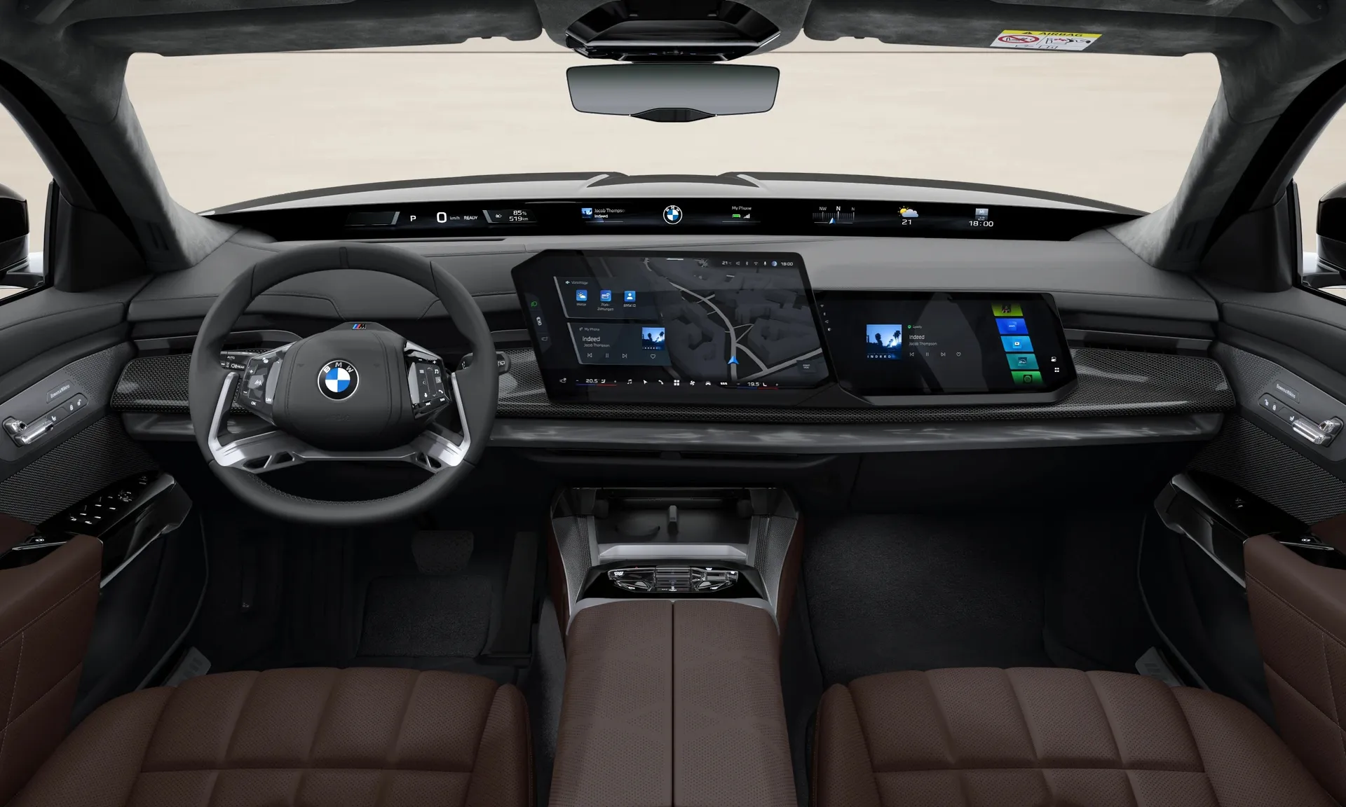 i7 Sedan (G70), M sportovní paket Pro včetně BMW Individual Premiere Collection, interiér BMW Individual kůže Merino s rozšířením Mocha, dashboard