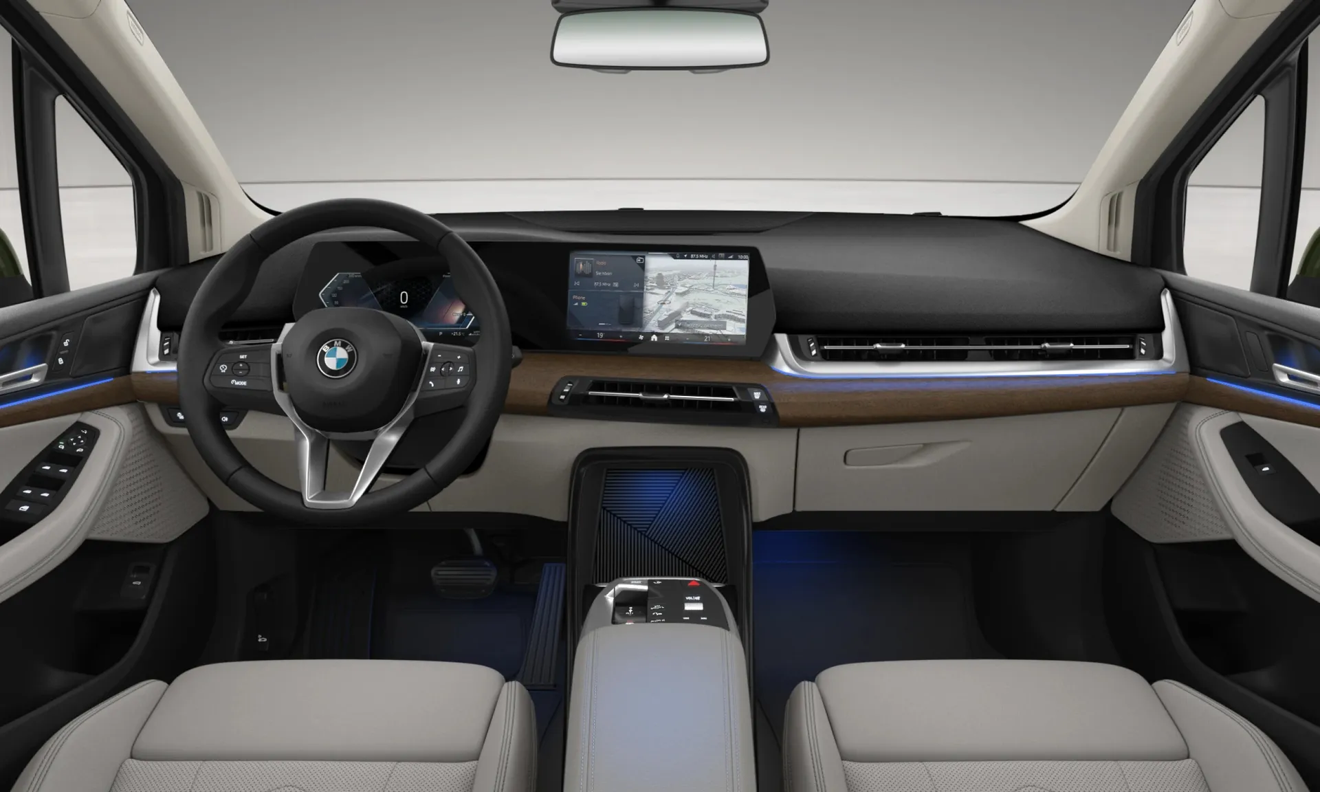 Řada 2 Active Tourer (U06), Luxury Line, Metalický lak Sanremo Green, interiér Umělá kůže Veganza perforovaná Smoke White, dashboard