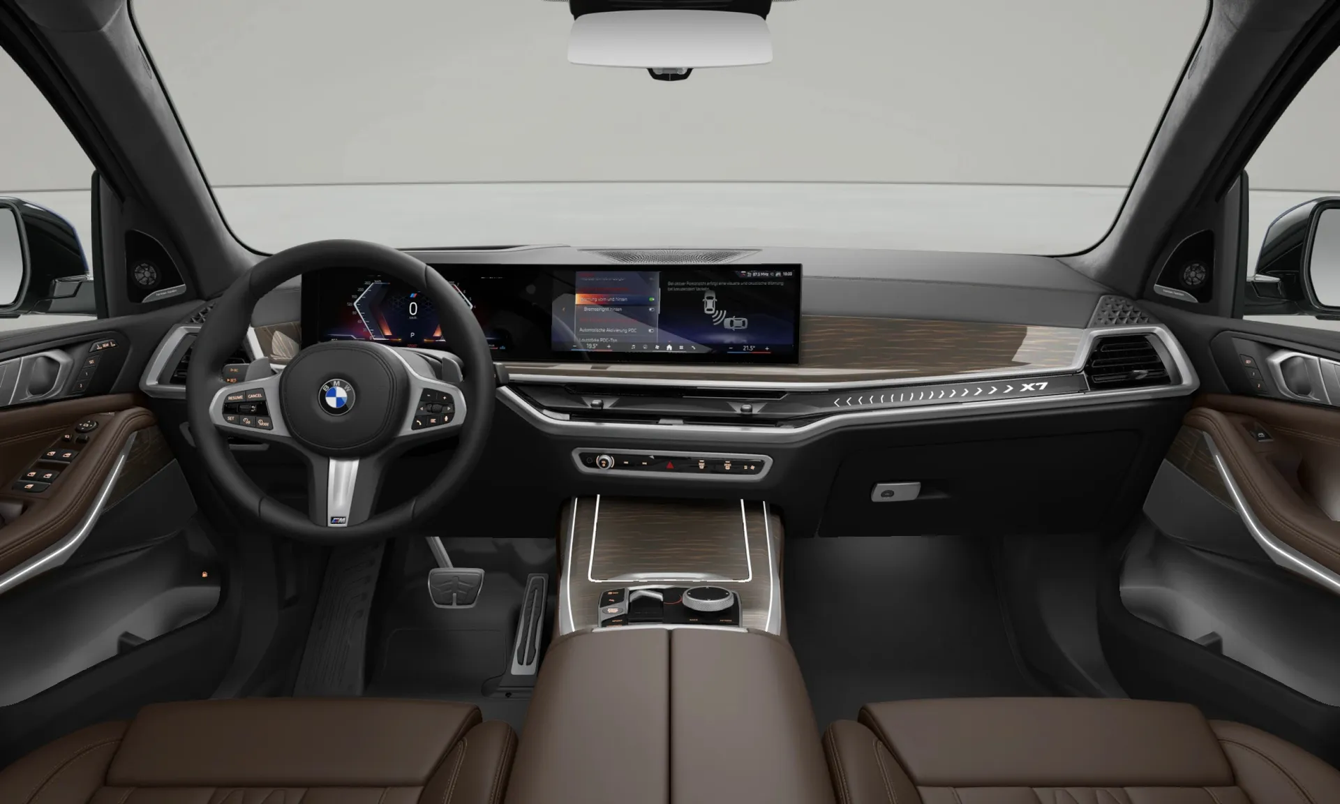 X7 (G07), M sportovní paket, BMW Individual metalický lak Tanzanite Blue, interiér BMW Individual kůže Merino "Coffee/Black", dashboard