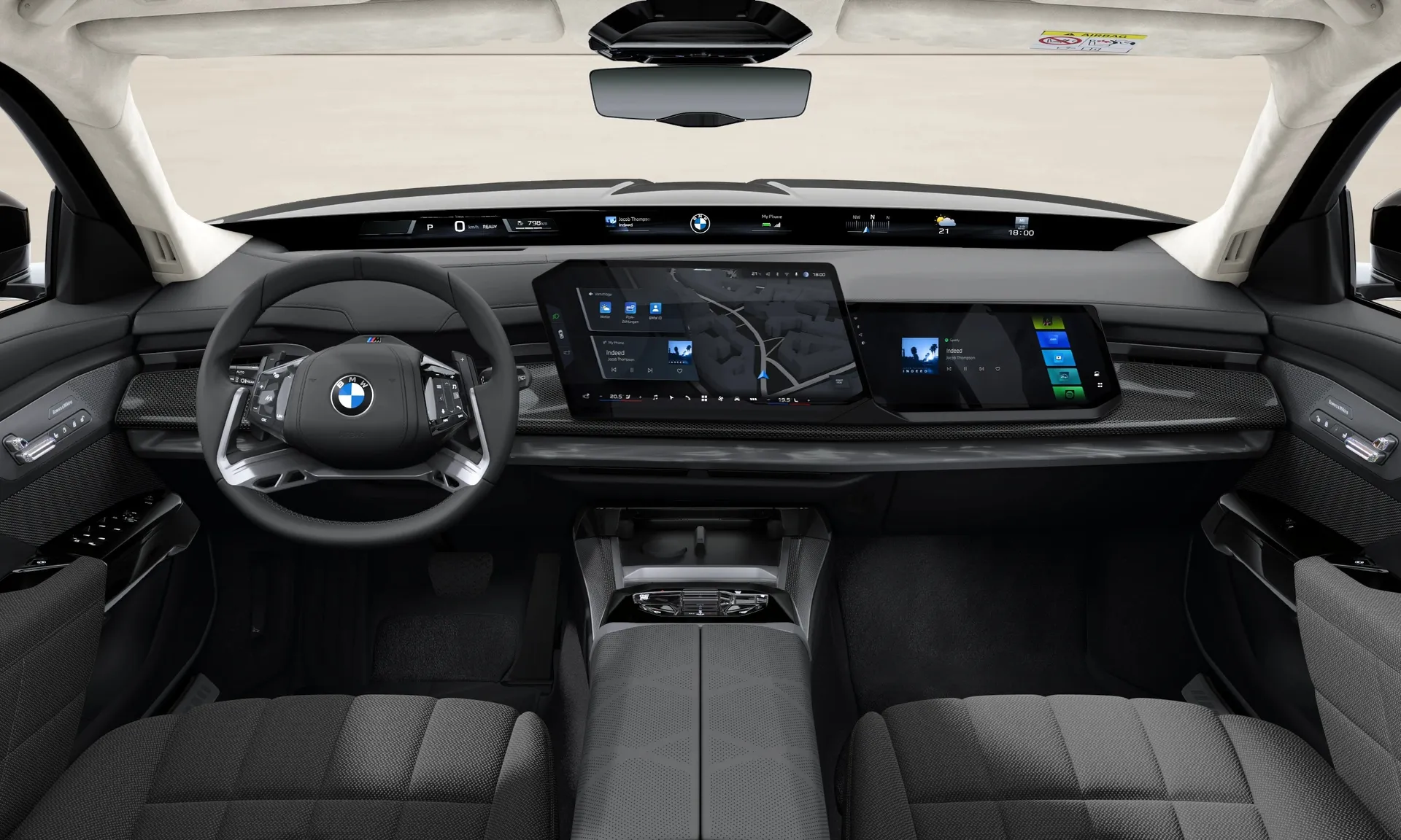 Řada 7 Sedan (G70), M sportovní paket Pro včetně BMW Individual Premiere Collection, interiér BMW Individual kůže Merino/vlna/kašmír s exkluzivním obsahem Black/Grey, dashboard
