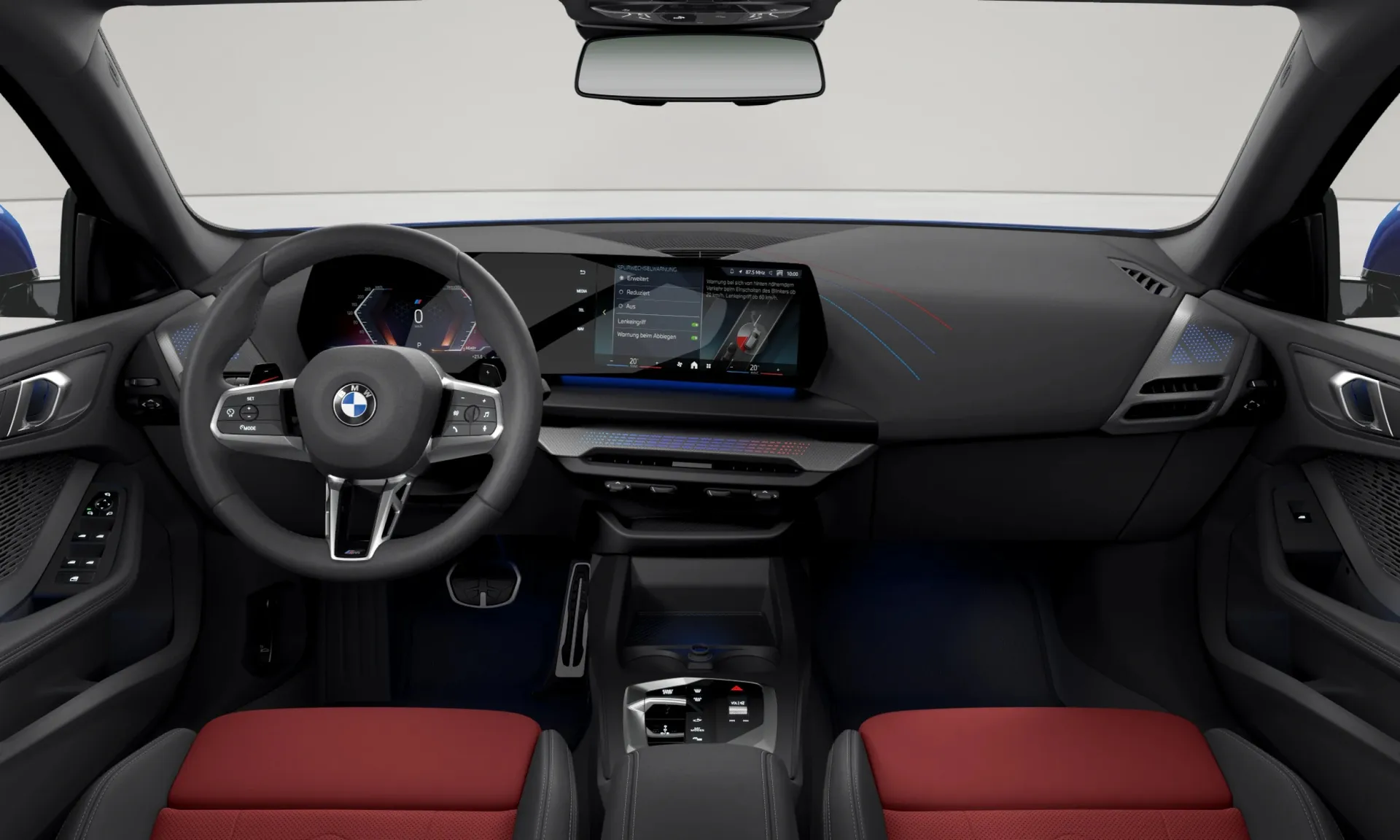 Řada 2 Gran Coupé (F74), M sportovní paket, Metalický lak M Portimao Blue, interiér Umělá kůže Veganza perforovaná Coral Red/Black, dashboard