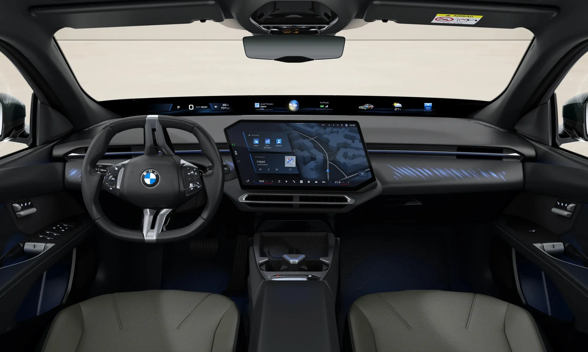 i3 Sedan (NA0), Sériové provedení, Metalický lak Eucalyptus Green, interiér Design interiéru Contemporary Agave Green bicolour, dashboard