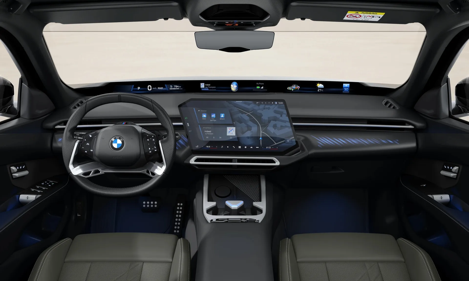 Řada 3 Sedan (G50), M sportovní paket Pro, Metalický lak Space Silver, interiér Design interiéru Contemporary Agave Green, dashboard