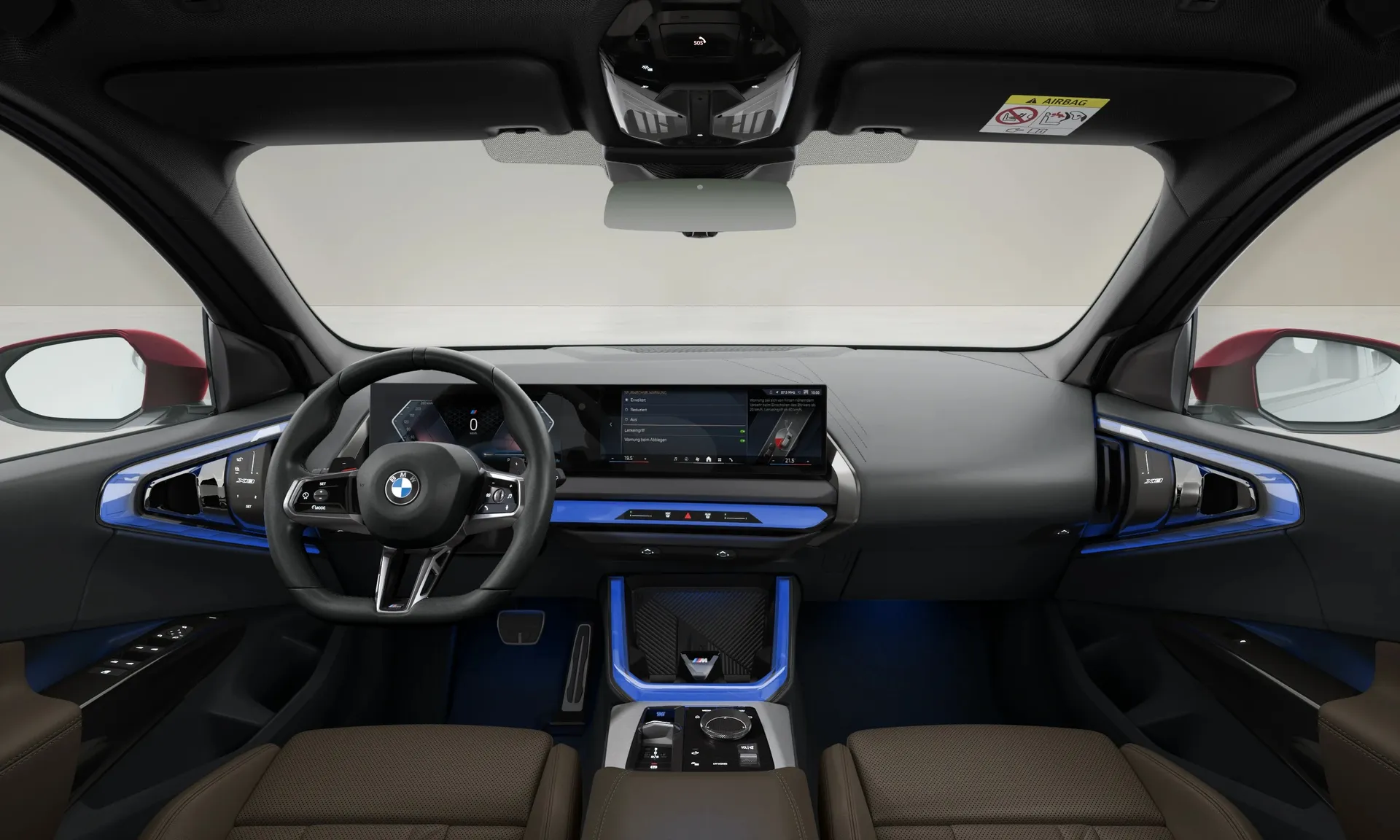 X3 (G45), M sportovní paket, Metalický lak Fire Red, interiér Umělá kůže Veganza perforovaná a prošívaná Espresso Brown, dashboard