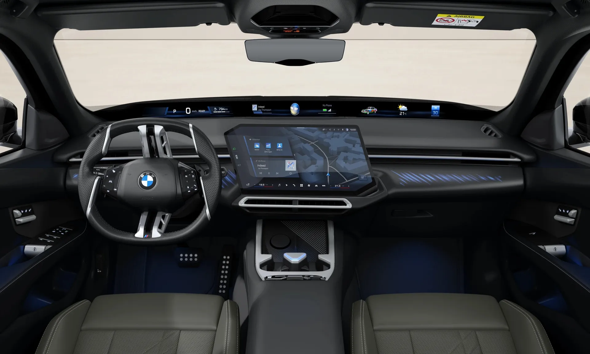 Řada 3 Sedan (G50), M sportovní paket, Metalický lak Black Sapphire, interiér Design interiéru Contemporary Agave Green, dashboard
