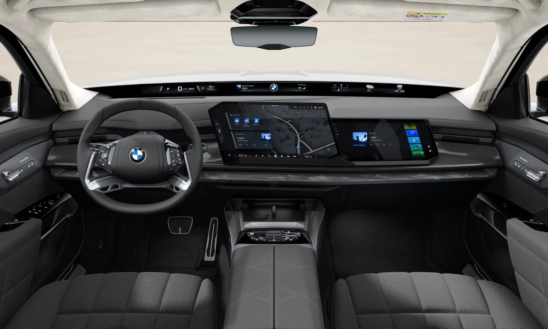 i7 Sedan (G70), M sportovní paket Pro, interiér BMW Individual kůže Merino/vlna/kašmír s exkluzivním obsahem Black/Grey, dashboard