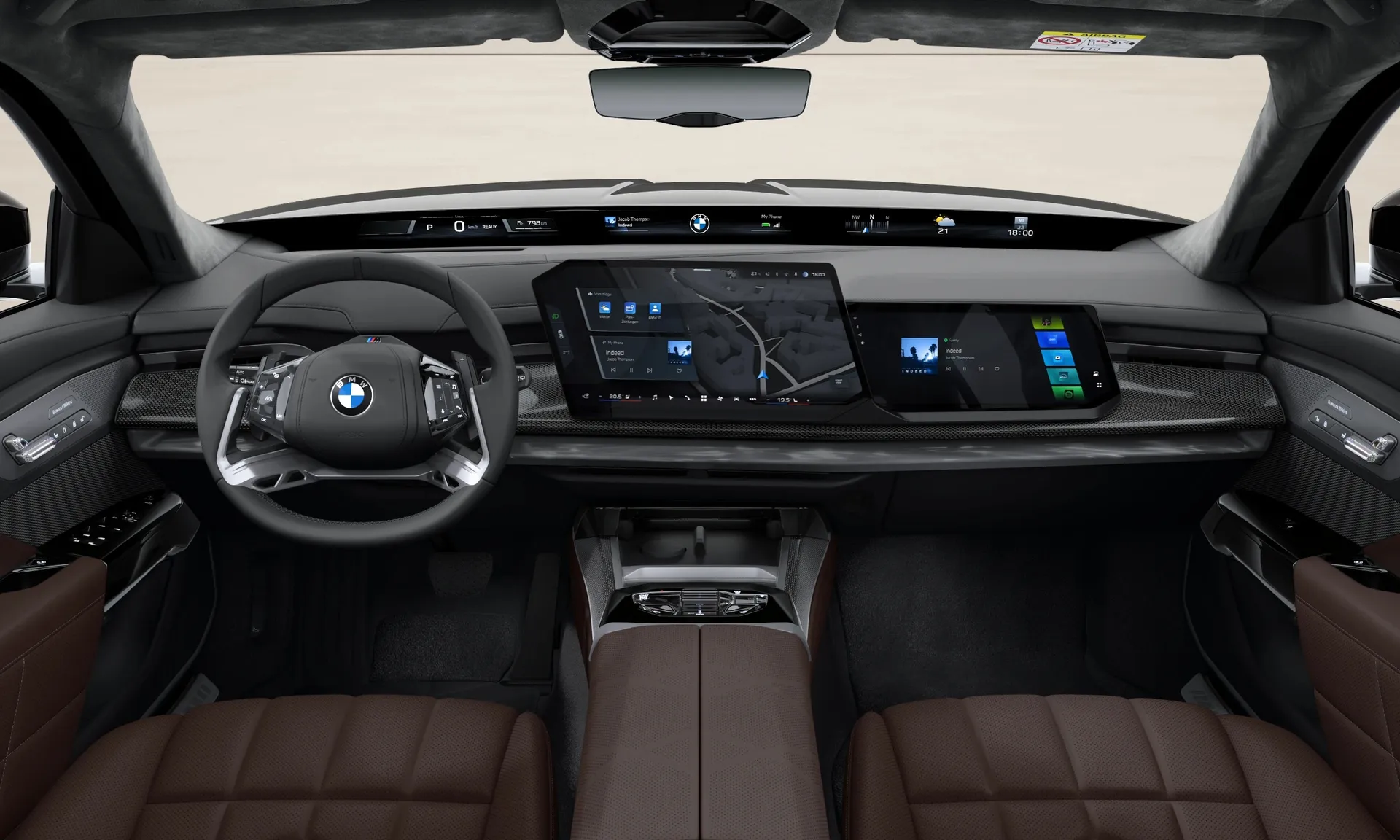 Řada 7 Sedan (G70), M sportovní paket Pro včetně BMW Individual Premiere Collection, interiér BMW Individual kůže Merino s rozšířením Mocha, dashboard