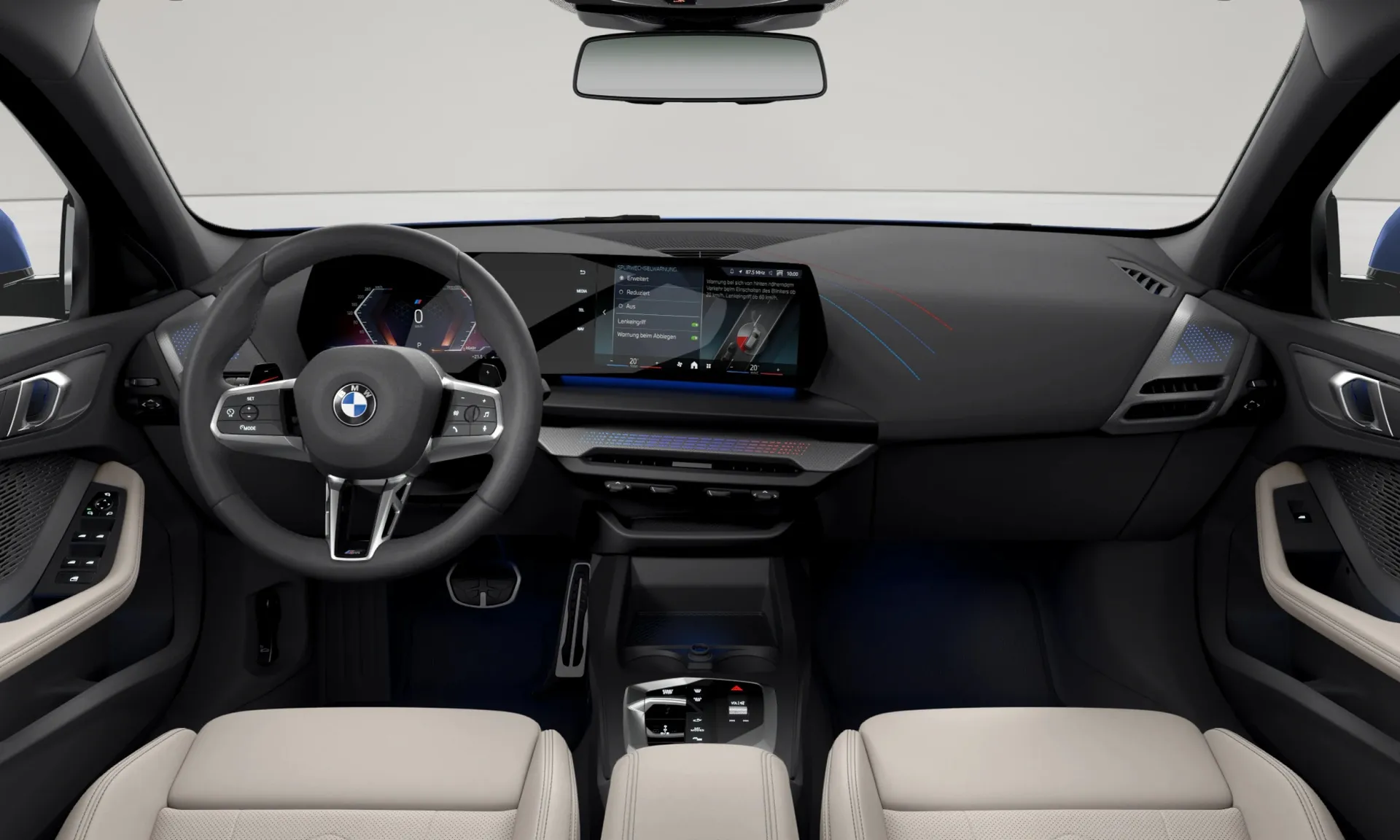 Řada 1 (F70), M sportovní paket, BMW Individual metalický lak Frozen Portimao Blue, interiér Umělá kůže Veganza perforovaná Oyster, dashboard