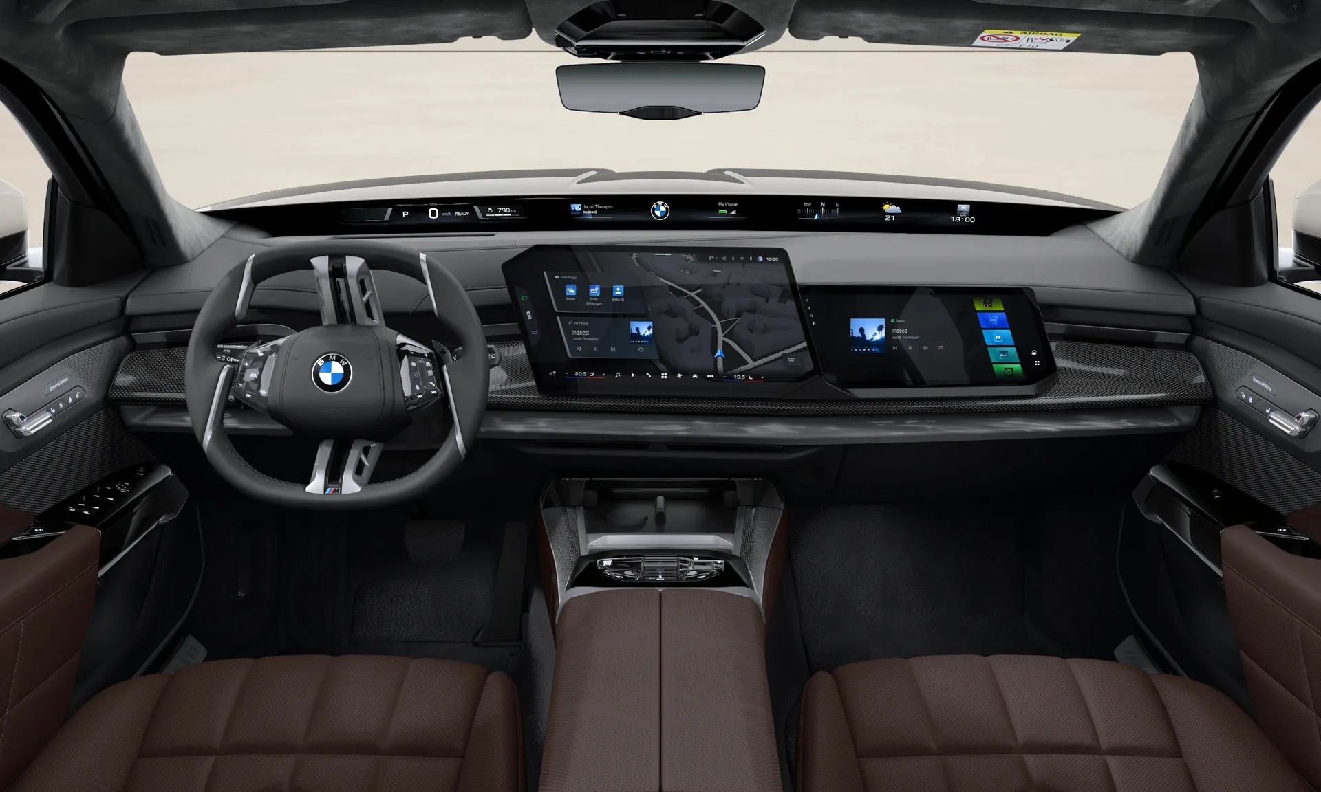 Řada 7 Sedan (G70), M sportovní paket včetně BMW Individual Premiere Collection, interiér BMW Individual kůže Merino s rozšířením Mocha, dashboard