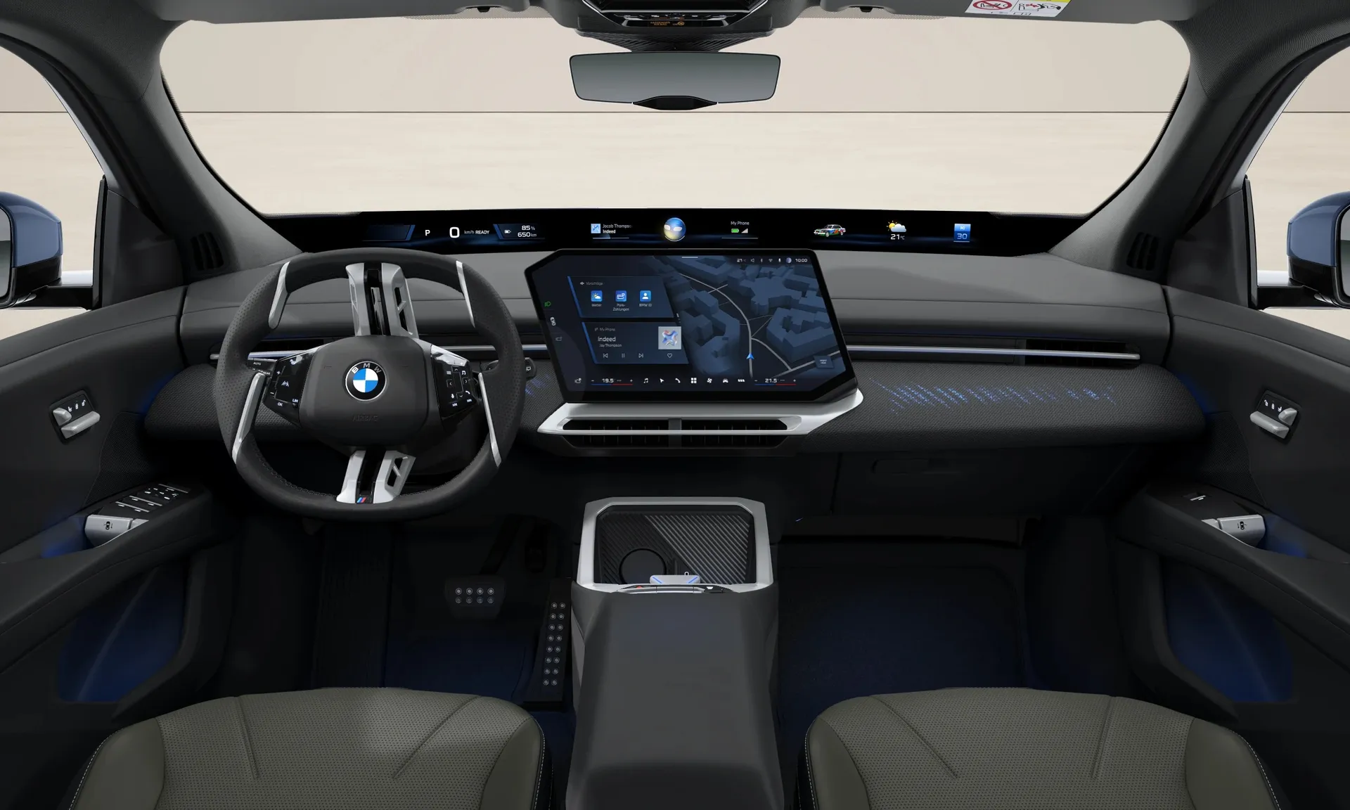 iX4 (NA7), Sériové provedení, Metalický lak Ocean Wave Blue, interiér Design interiéru Contemporary Agave Green bicolour, dashboard