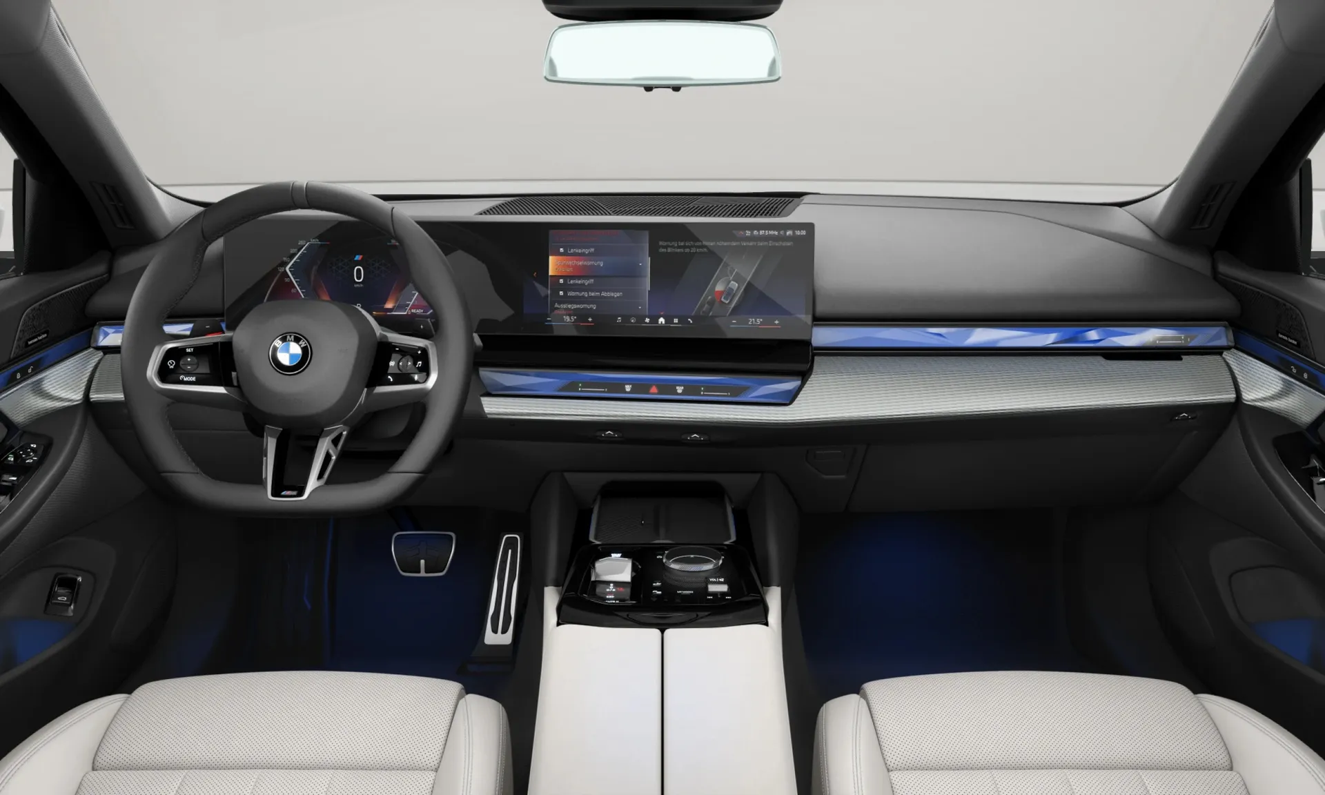 Řada 5 Sedan (G60), M sportovní paket, interiér Umělá kůže Veganza perforovaná a prošívaná Smoke White, dashboard