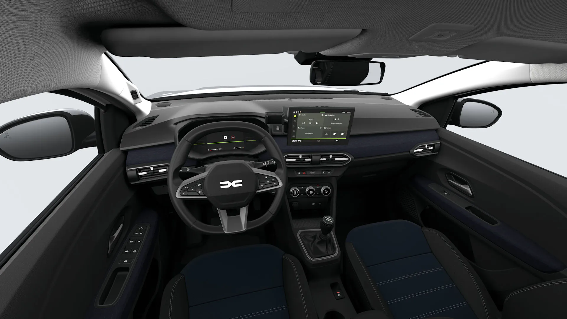 Sandero, Journey, interiér Látkové čalounění v kombinaci s denim tkanina, dashboard