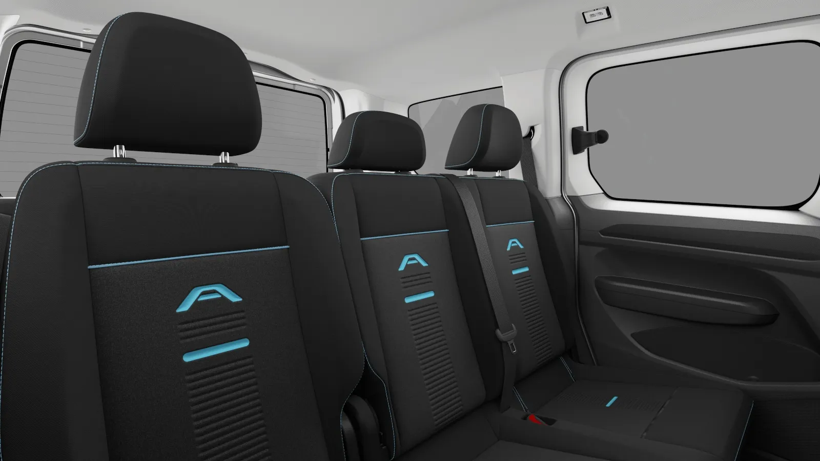 Tourneo Connect, Active, interiér Tmavé látkové potahy sedadel ,Glacier' s modrým prošíváním, rear-seats