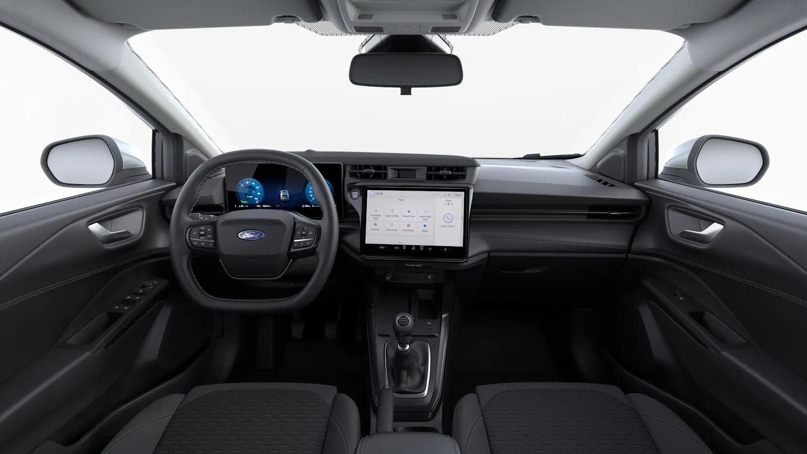 Puma, Titanium, interiér Sedadla čalouněná v černé látce s šedým a černým prošíváním, dashboard