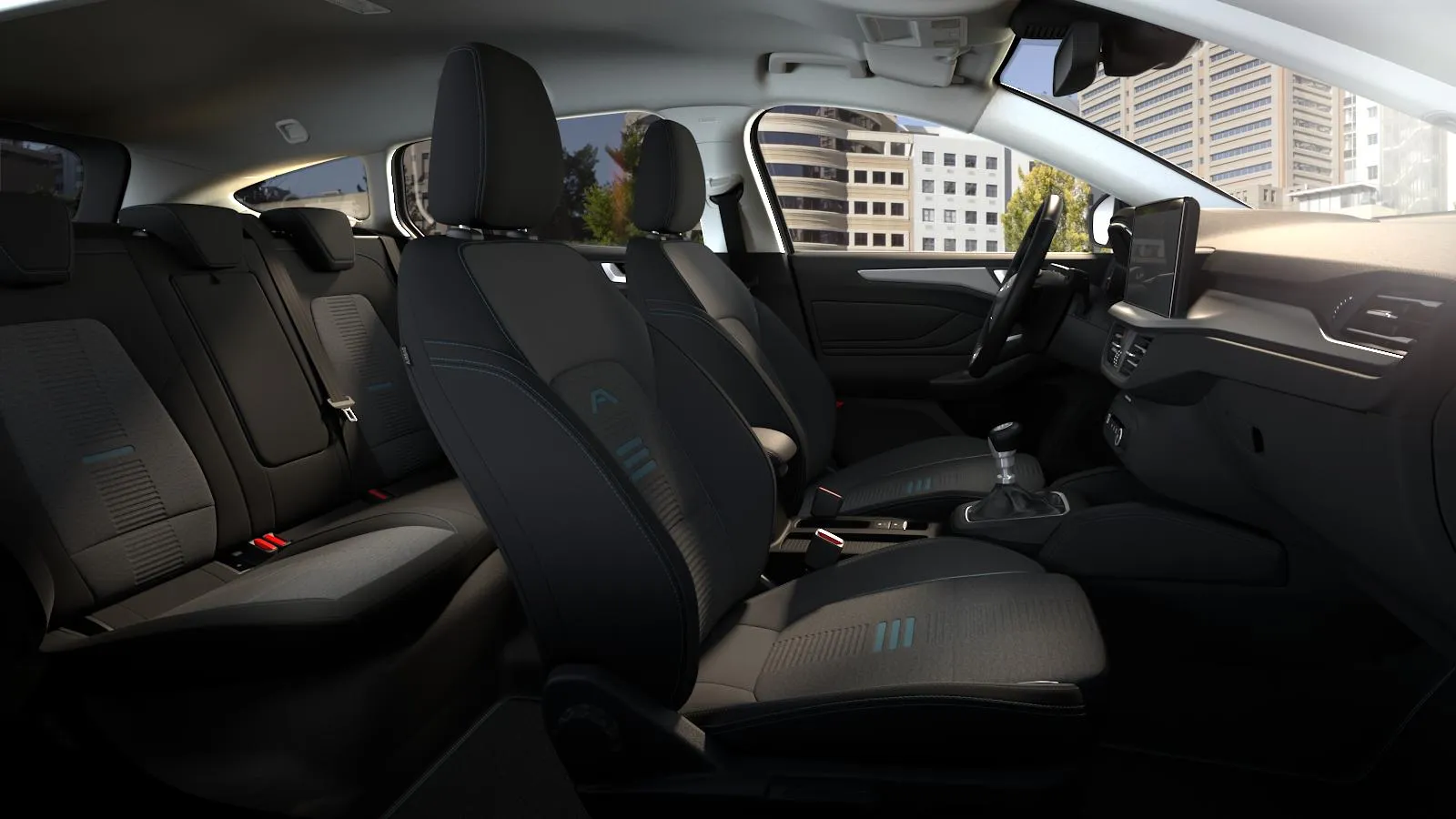 Focus kombi, Active X, interiér Látky Nunatak / Eton  s modrým prošíváním, seats