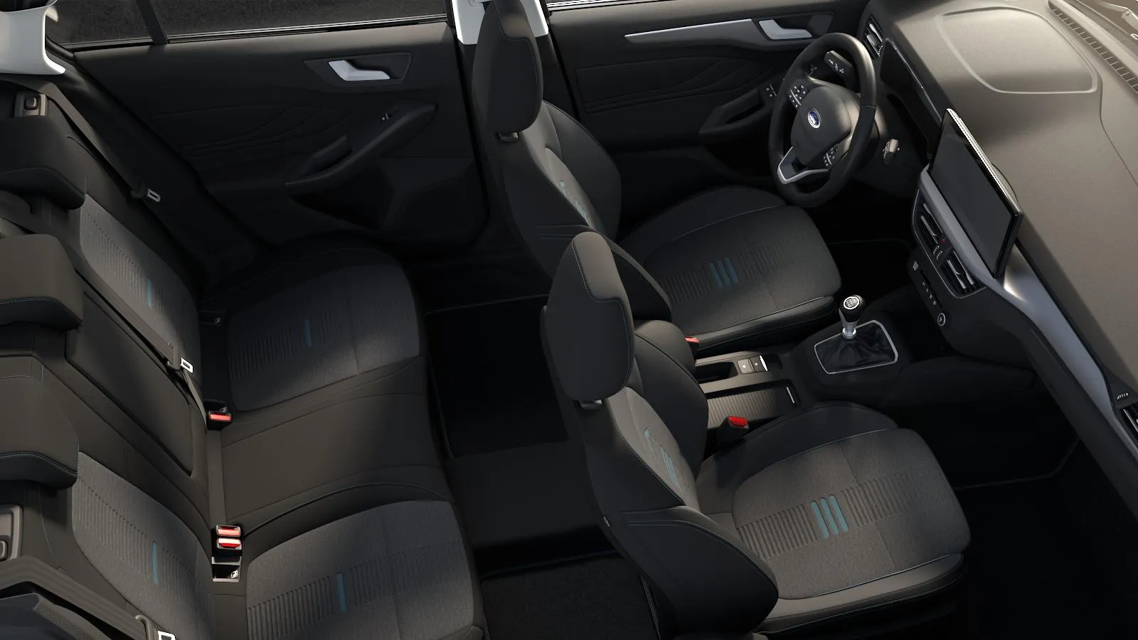 Focus kombi, Active X, interiér Látky Nunatak / Eton  s modrým prošíváním, rear-seats