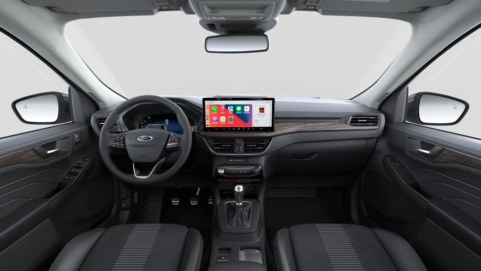 Kuga, Active X, interiér Čalounění velur/vinyl v černé s šedým prošíváním, dashboard