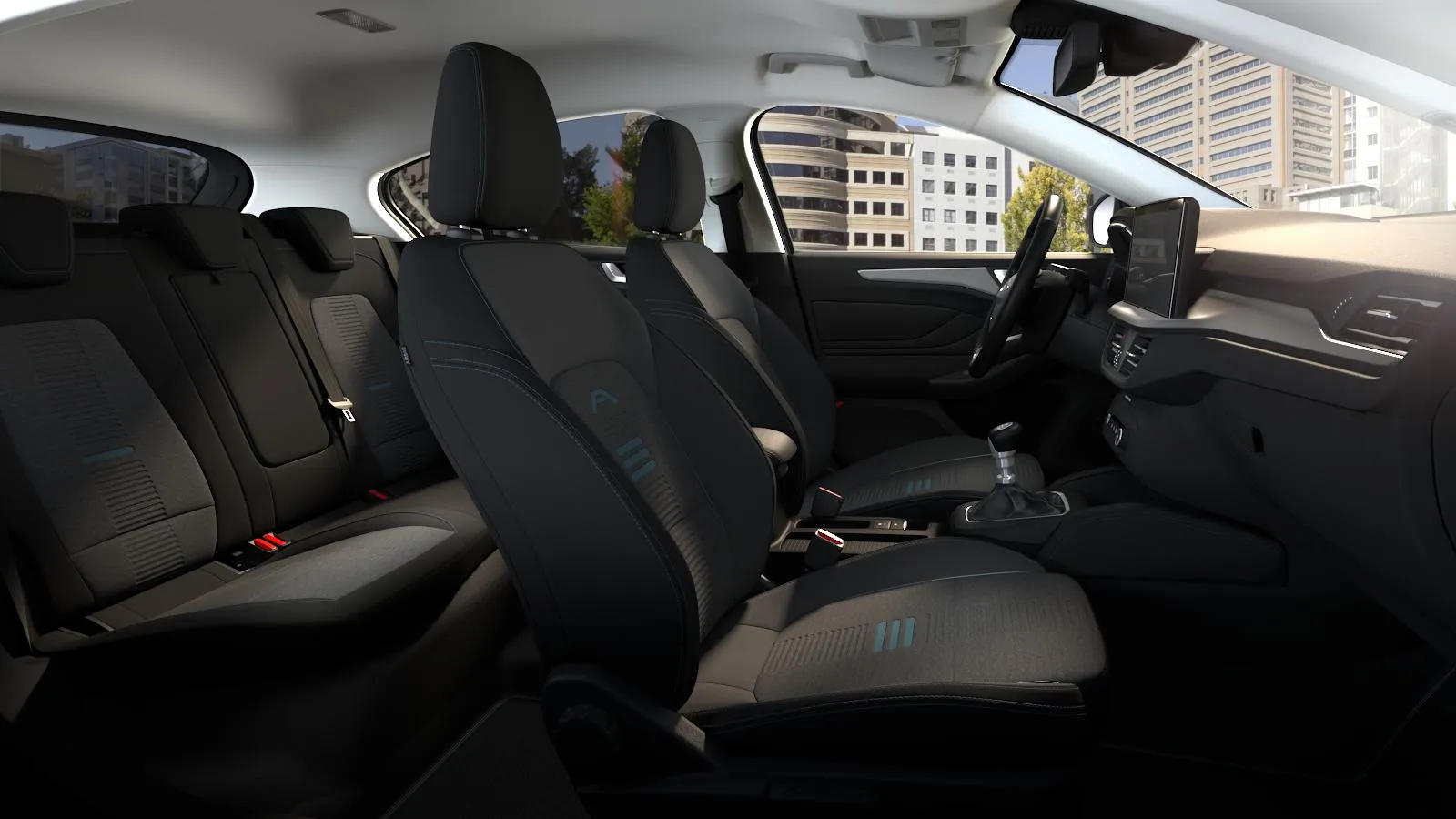 Focus 5dveřová, Active X, interiér Látky Nunatak / Eton s modrým prošíváním, seats