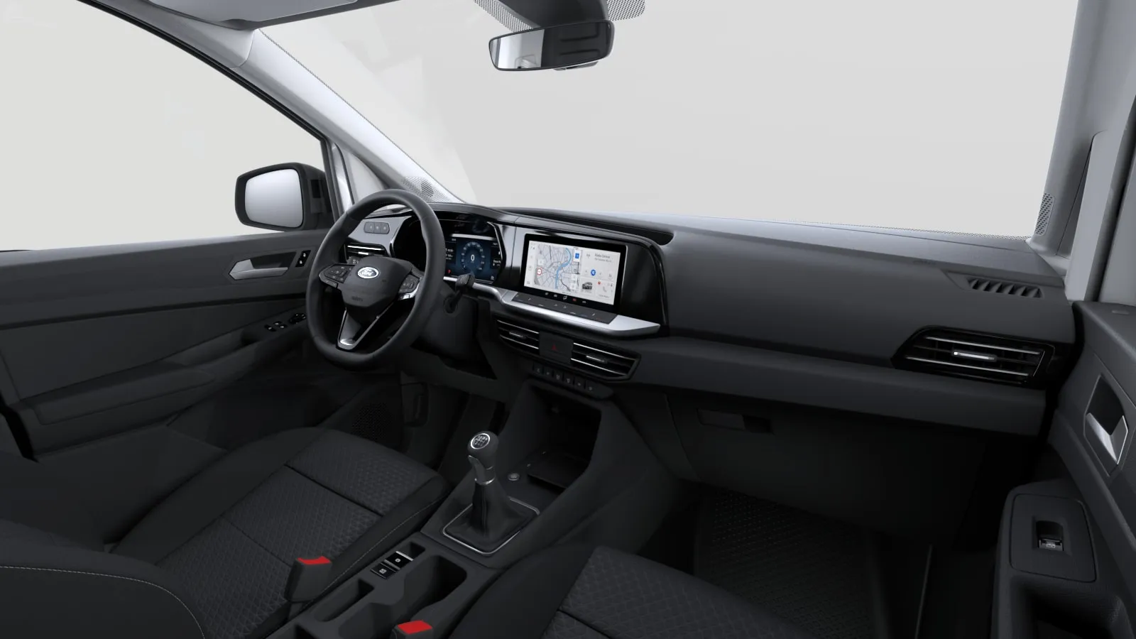 Transit Connect Van L1, Limited, interiér Tmavé látkové potahy sedadel ,Bubble' s šedým prošíváním, dashboard-side