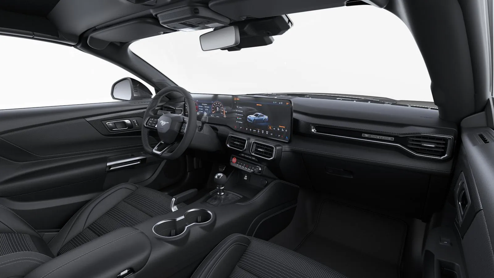 Mustang Convertible, GT, interiér Čalounění vinyl/kůže v černé, dashboard-side