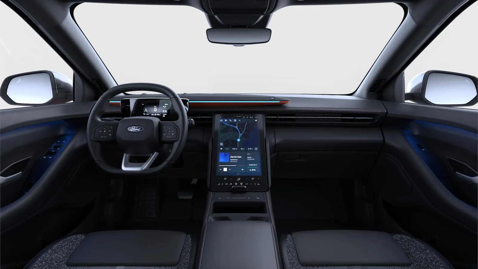 Explorer EV, Collection, interiér Látka/prémiový vinyl Sensico v černé/oranžové, dashboard