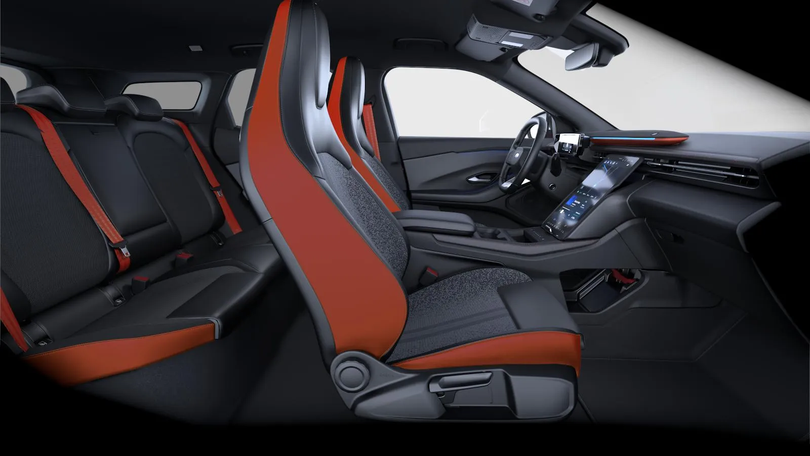 Explorer EV, Collection, interiér Látka/prémiový vinyl Sensico v černé/oranžové, seats