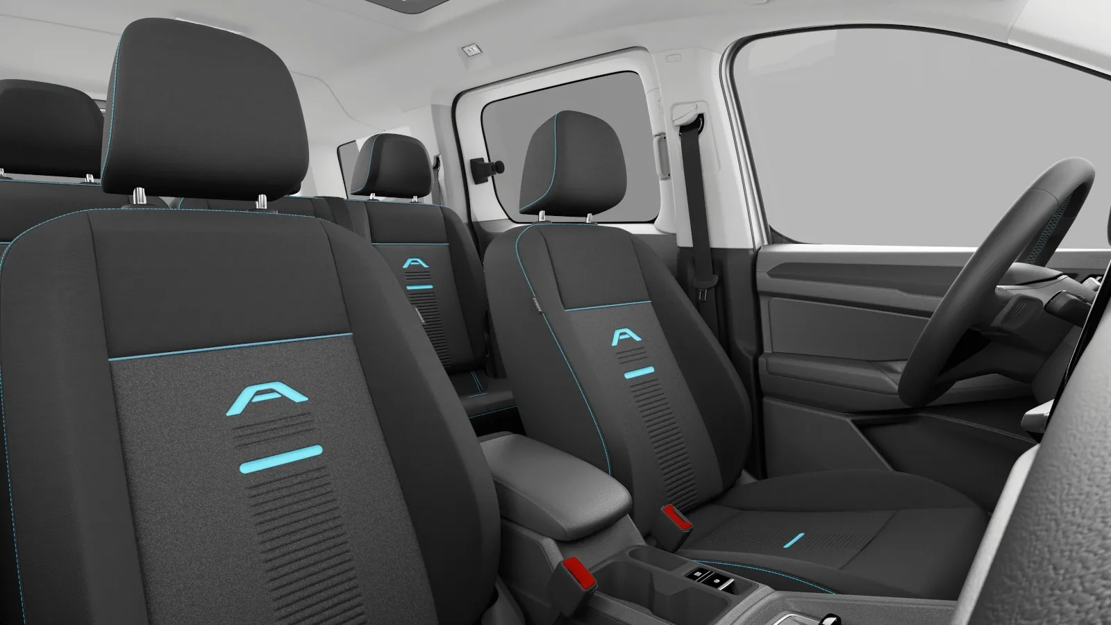 Grand Tourneo Connect, Active, interiér Tmavé látkové potahy sedadel ,Glacier' s modrým prošíváním, seats