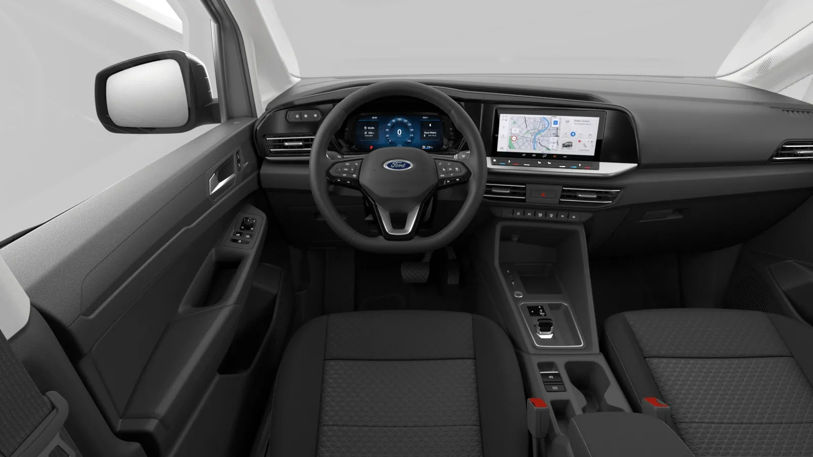 Tourneo Connect, Titanium, interiér Tmavé látkové potahy sedadel ,Bubble' s šedým prošíváním, dashboard