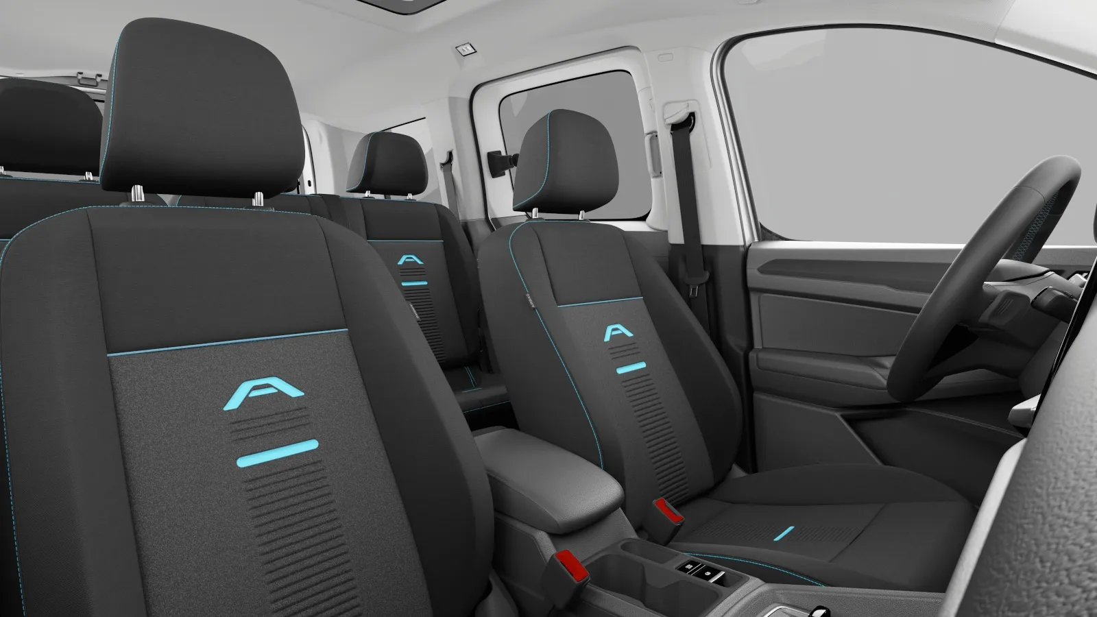 Tourneo Connect, Active, interiér Tmavé látkové potahy sedadel ,Glacier' s modrým prošíváním, seats