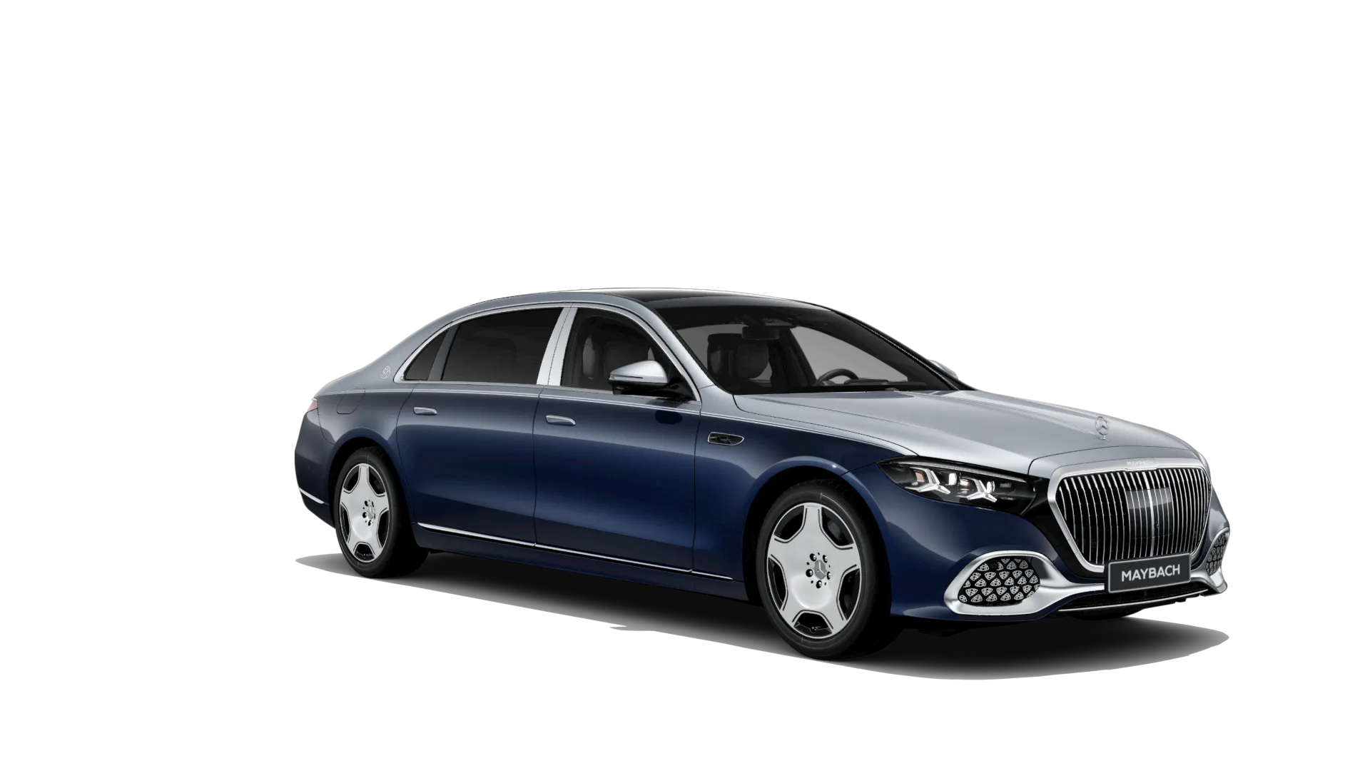 Mercedes-Maybach Třída S (Z223-fl), Sada Exclusive, Dvoubarevné metalické lakování Maybach - modrá nautic/stříbrná high-tech, front