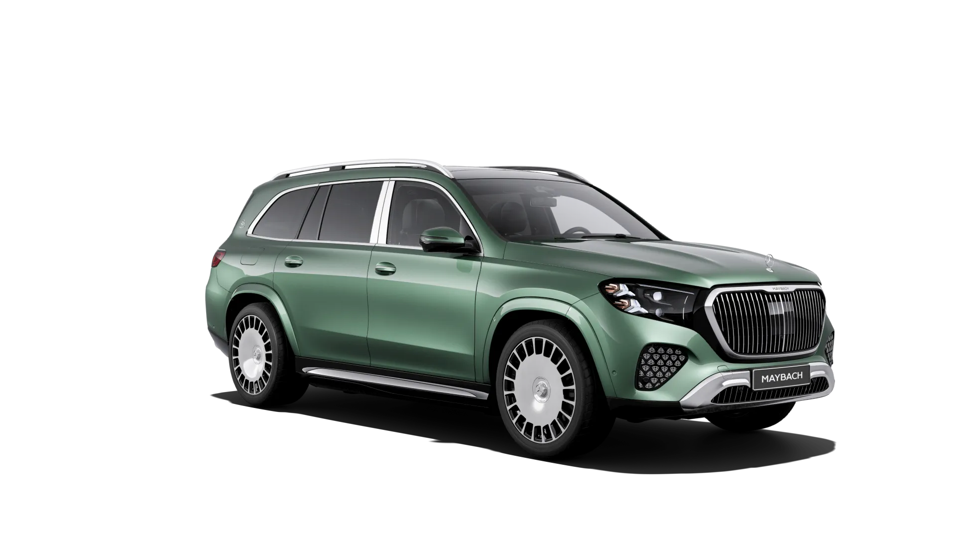 Mercedes-Maybach GLS (X167-fl2), Ozdobné výplně interiéru Exclusive, Metalická zelená Ireland MANUFAKTUR, front