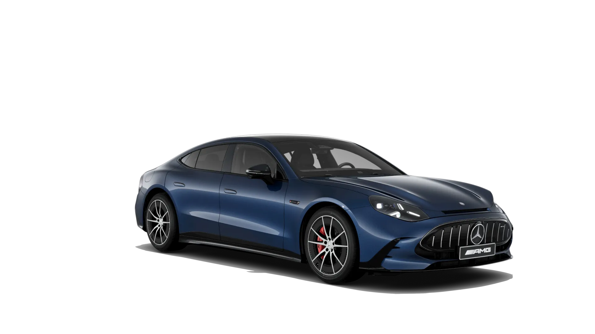 Mercedes-AMG GT čtyřdveřové kupé (C590), Sada AMG Night, Metalická tmavě modrá Côte d'Azur MANUFAKTUR exclusive, front