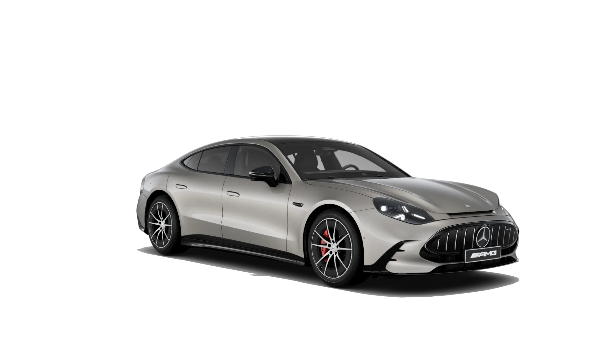 Mercedes-AMG GT čtyřdveřové kupé (C590), Sada AMG Night, Metalická šedá beige MANUFAKTUR exclusive, front