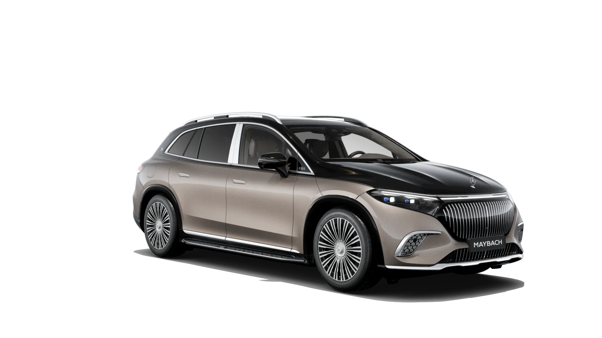Mercedes-Maybach EQS SUV (Z296), Ozdobné výplně interiéru Exclusive, Dvoubarevné metalické lakování Maybach - hnědá velvet/černá onyx, front