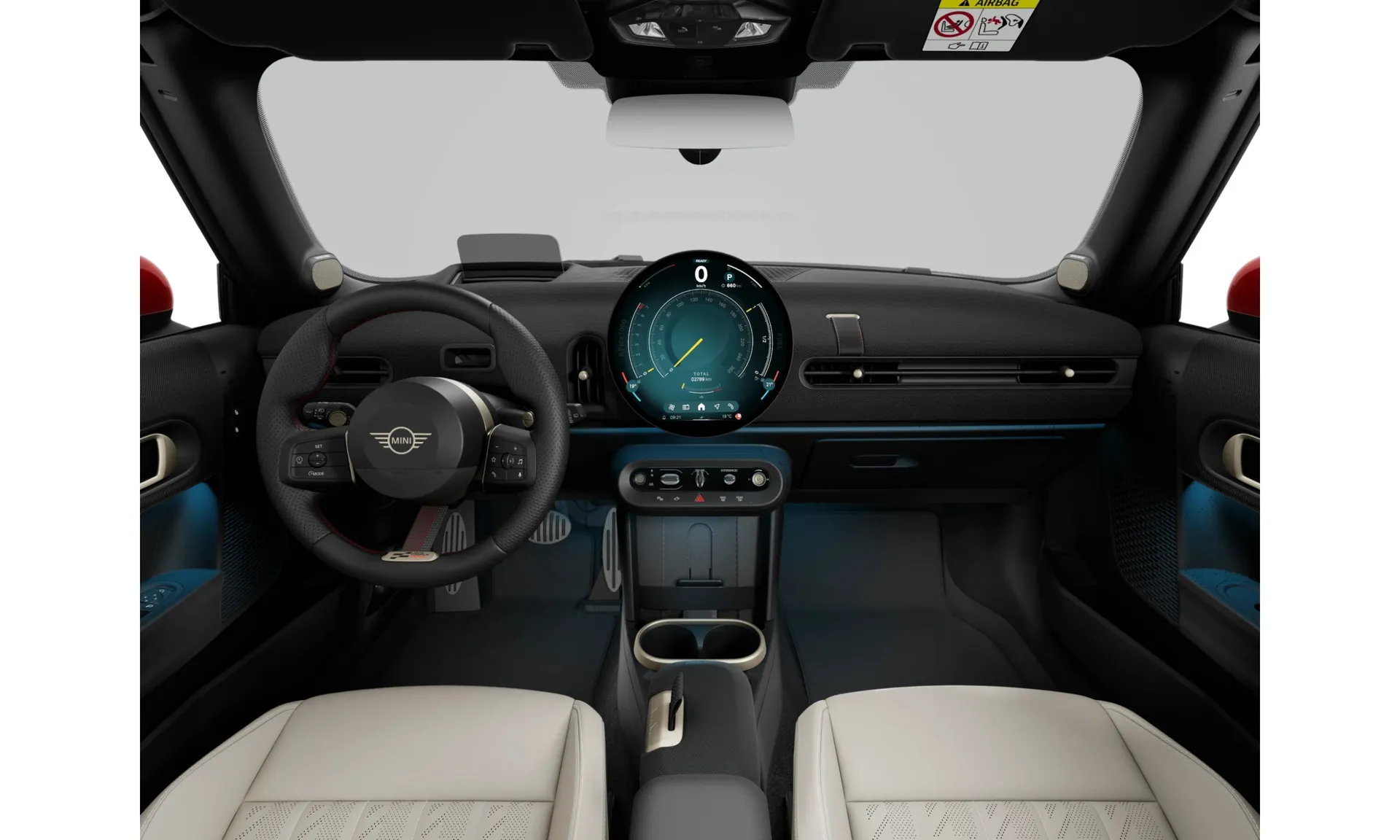 Cooper Cabrio (F67), John Cooper Works, interiér Vescin Beige (black), dashboard
