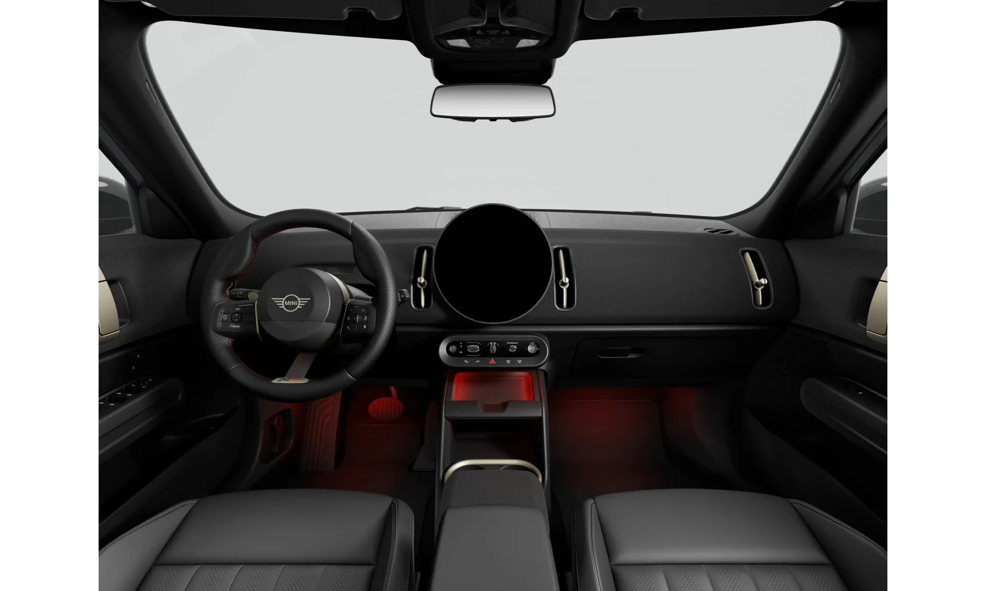 Countryman E (U25), Paket John Cooper Works, Metalický lak Smokey Green, interiér Umělá kůže Vescin Black, dashboard