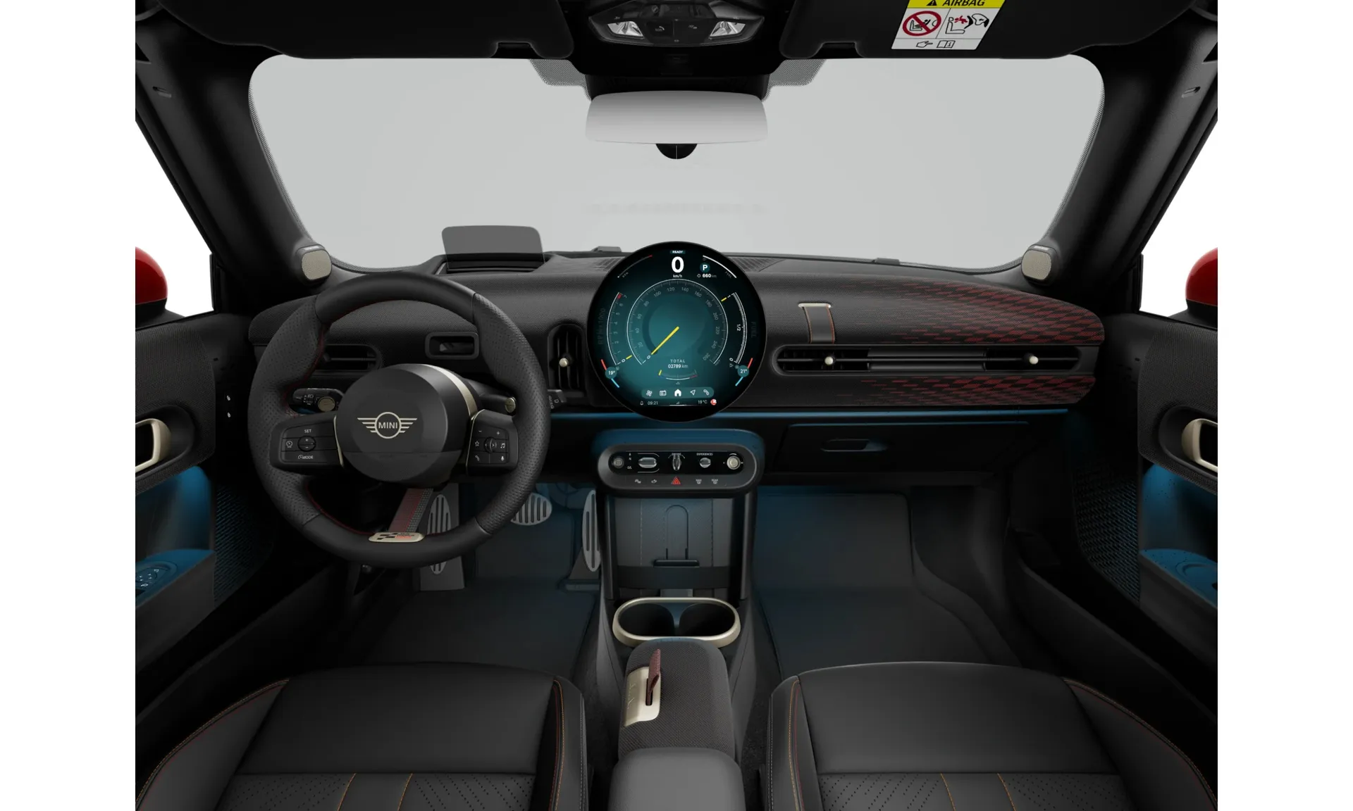 Cooper Cabrio (F67), John Cooper Works, interiér Veganská kůže Vescin JCW Black, dashboard