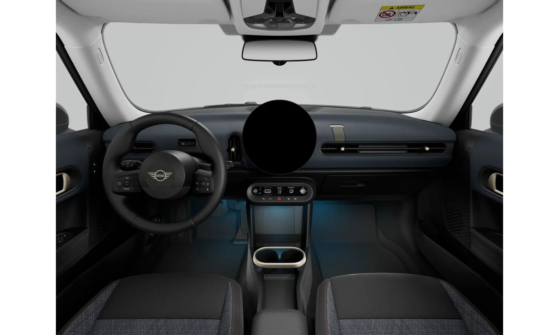 Cooper (F66), Paket Essential, Metalický lak Midnight Black II, interiér Látka Double Black/multitone, dashboard