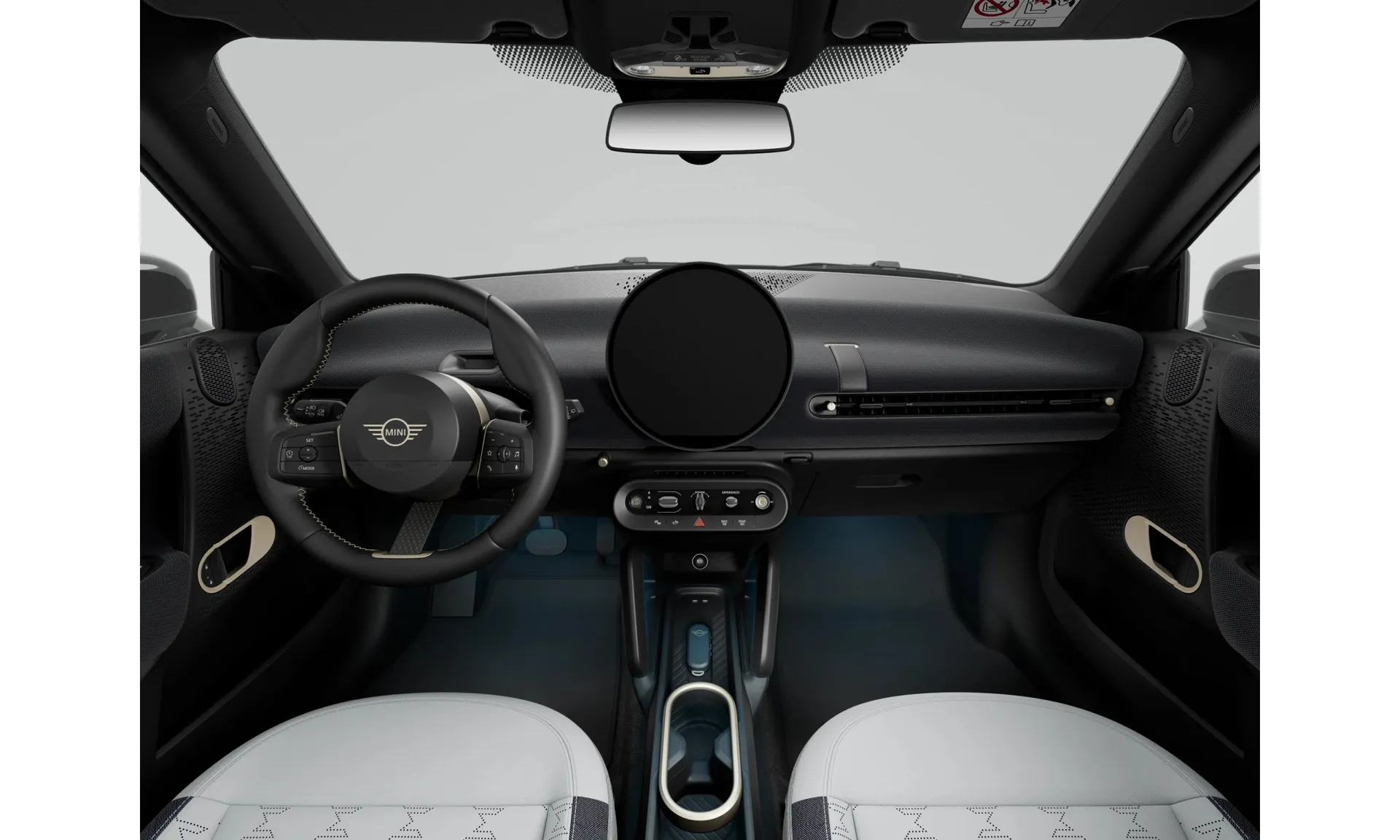 Cooper E (J01), Paket Classic, Metalický lak Blazing Blue, interiér Kombinace veganská kůže Vescin/látka Grey/Blue, dashboard