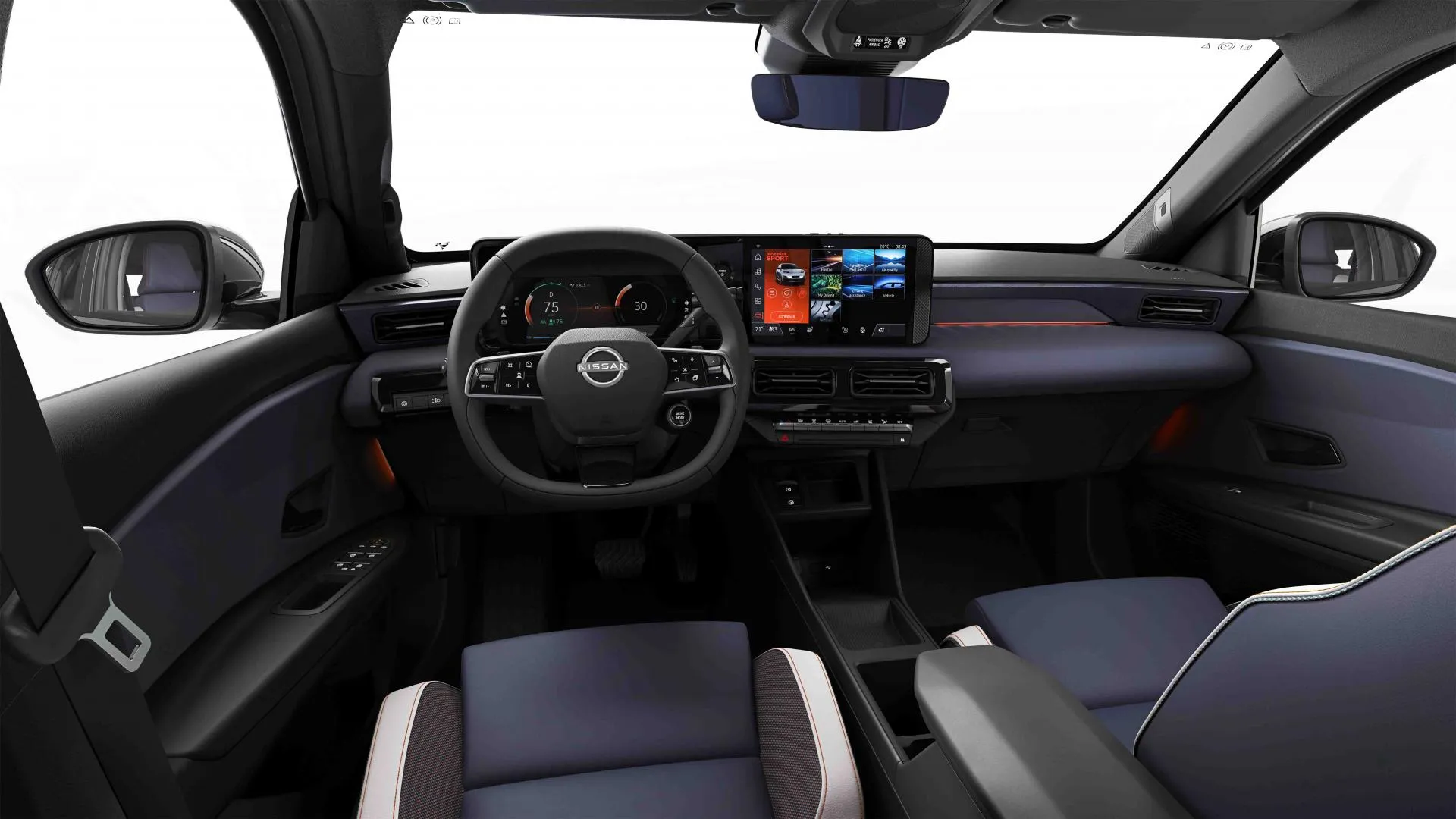 Micra, EVOLVE, interiér Sportovní interiér – kožená sedadla, studio