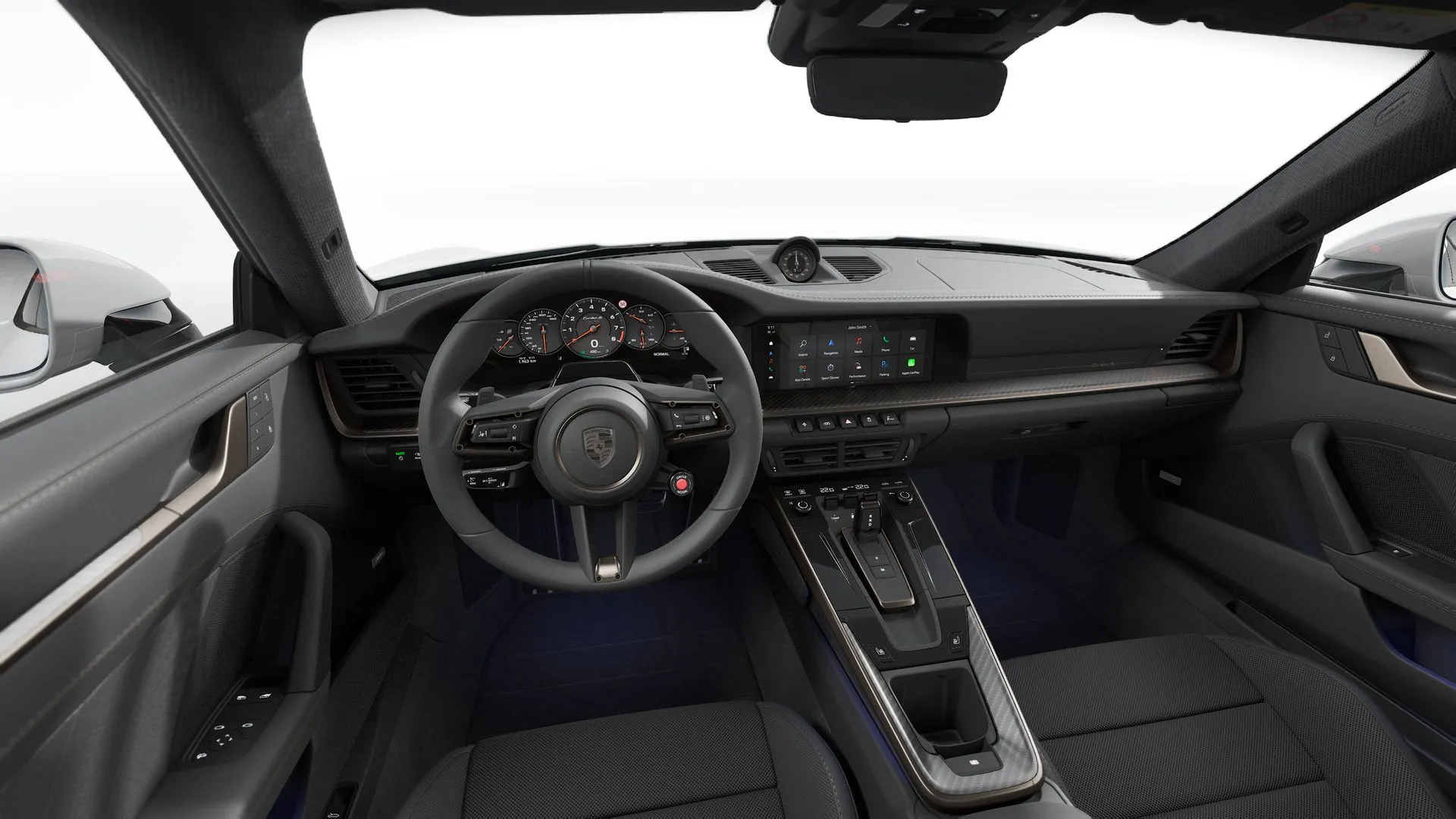 911, 911 Turbo S, interiér Kožený interiér Black s interiérovým paketem Turbonite, dashboard