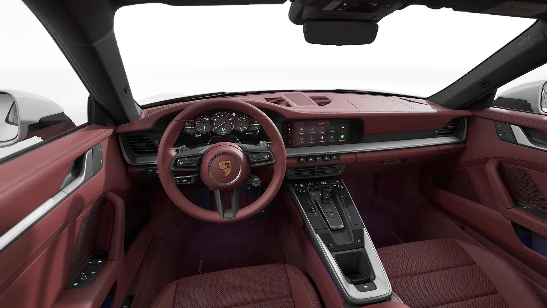 911, 911 Carrera, interiér Kožený interiér Bordeaux červená, dashboard