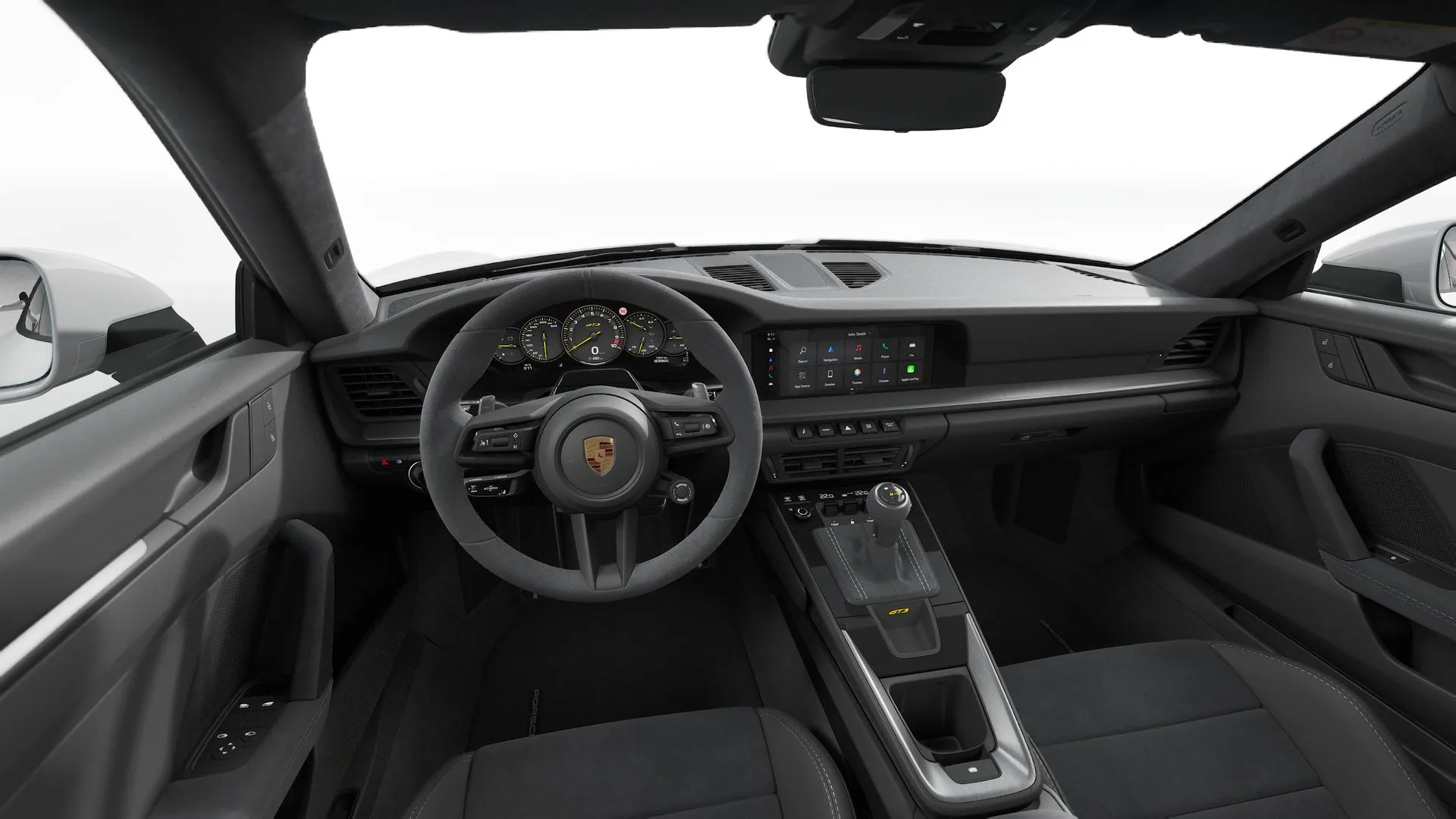 911, 911 GT3, interiér Interiér s koženými / Race-Tex položkami Černá s kontrastní barvou GT Silver, dashboard
