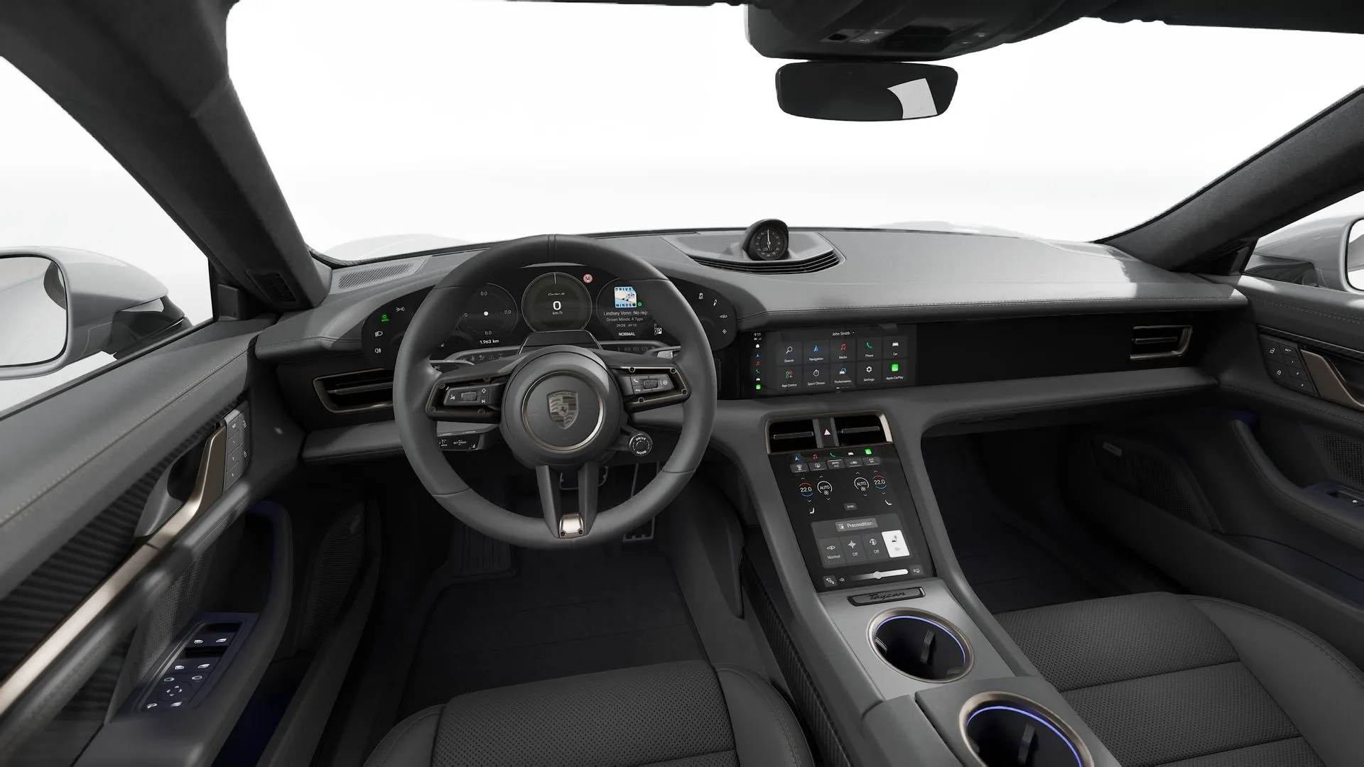 Taycan, Taycan Turbo S, interiér Kožený interiér Černý s interiérovým pakatem Turbonite, dashboard