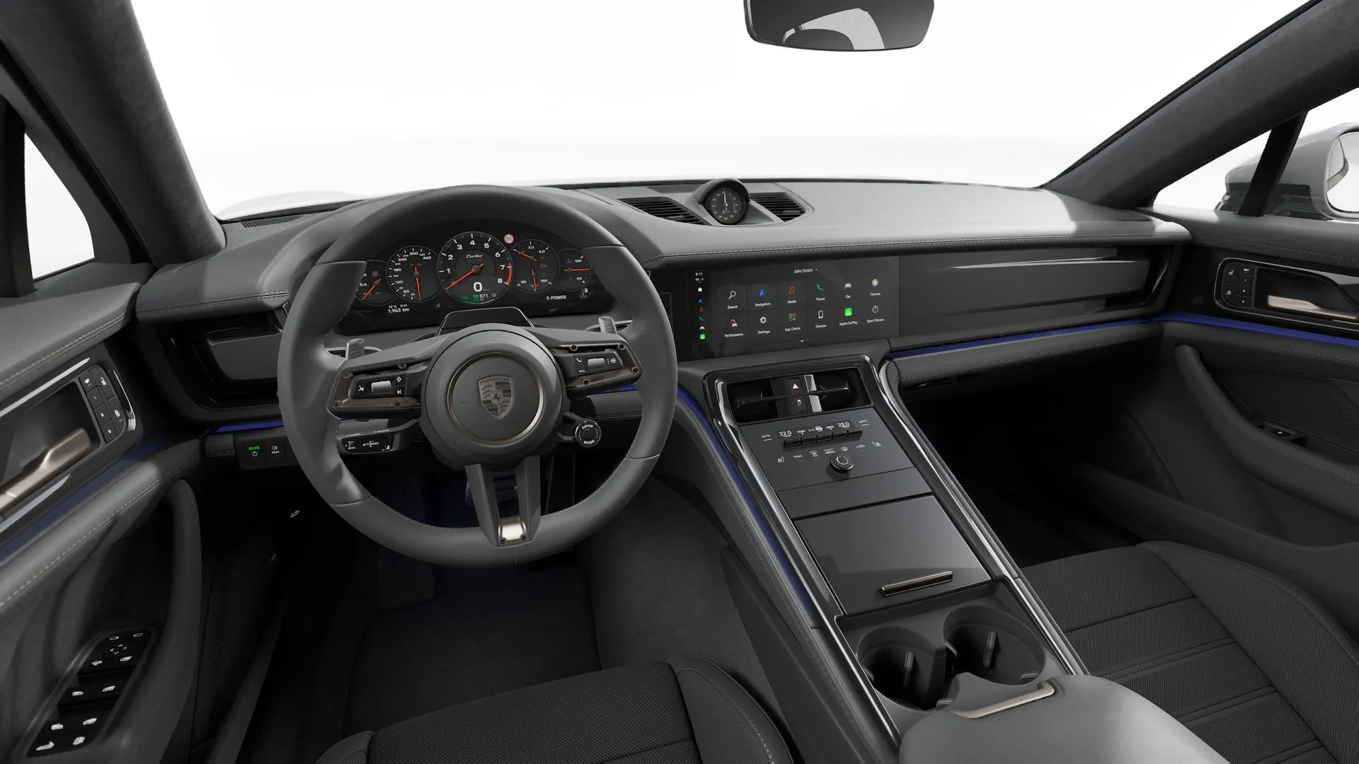 Panamera, Panamera Turbo E-Hybrid, interiér Kožený interiér Black s interiérovým paketem Turbonite, dashboard